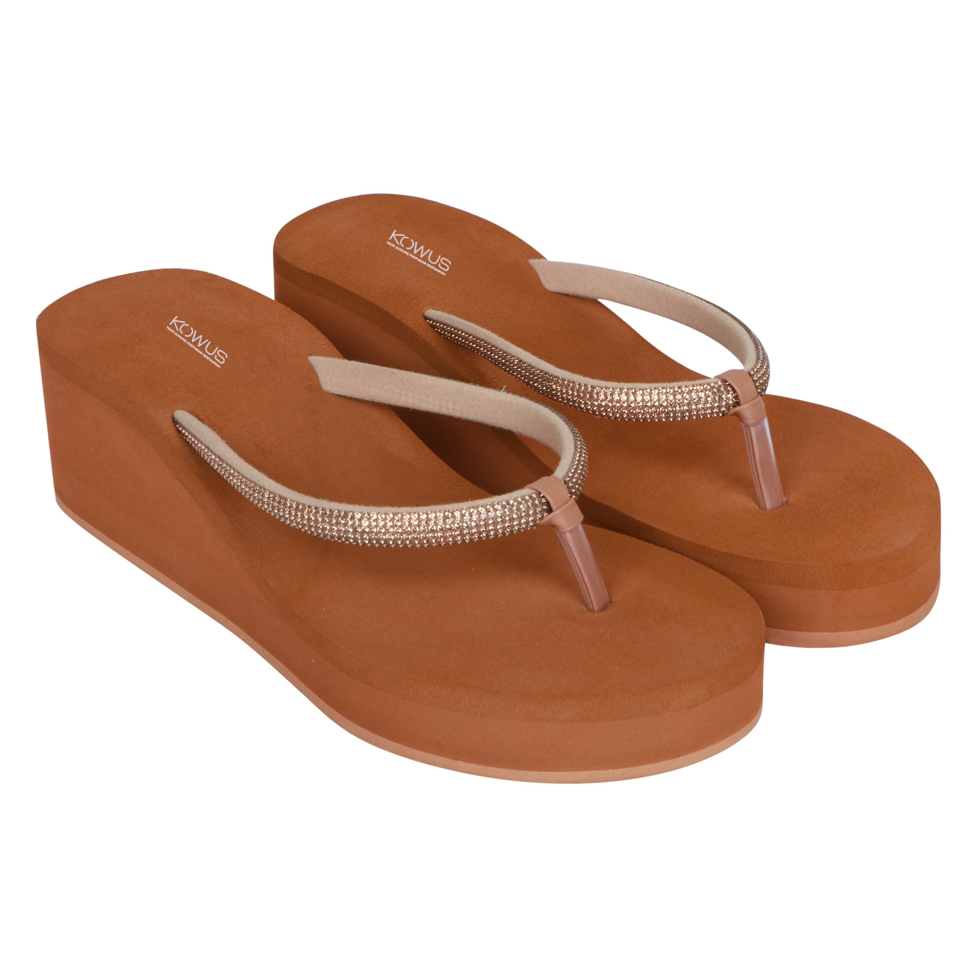Women Stylish 2.5 Inch Wedge Heel Slippers | Soft EVA Footbed | Lightweight Comfortable Flip Flops with Sparkling Strap-image-6