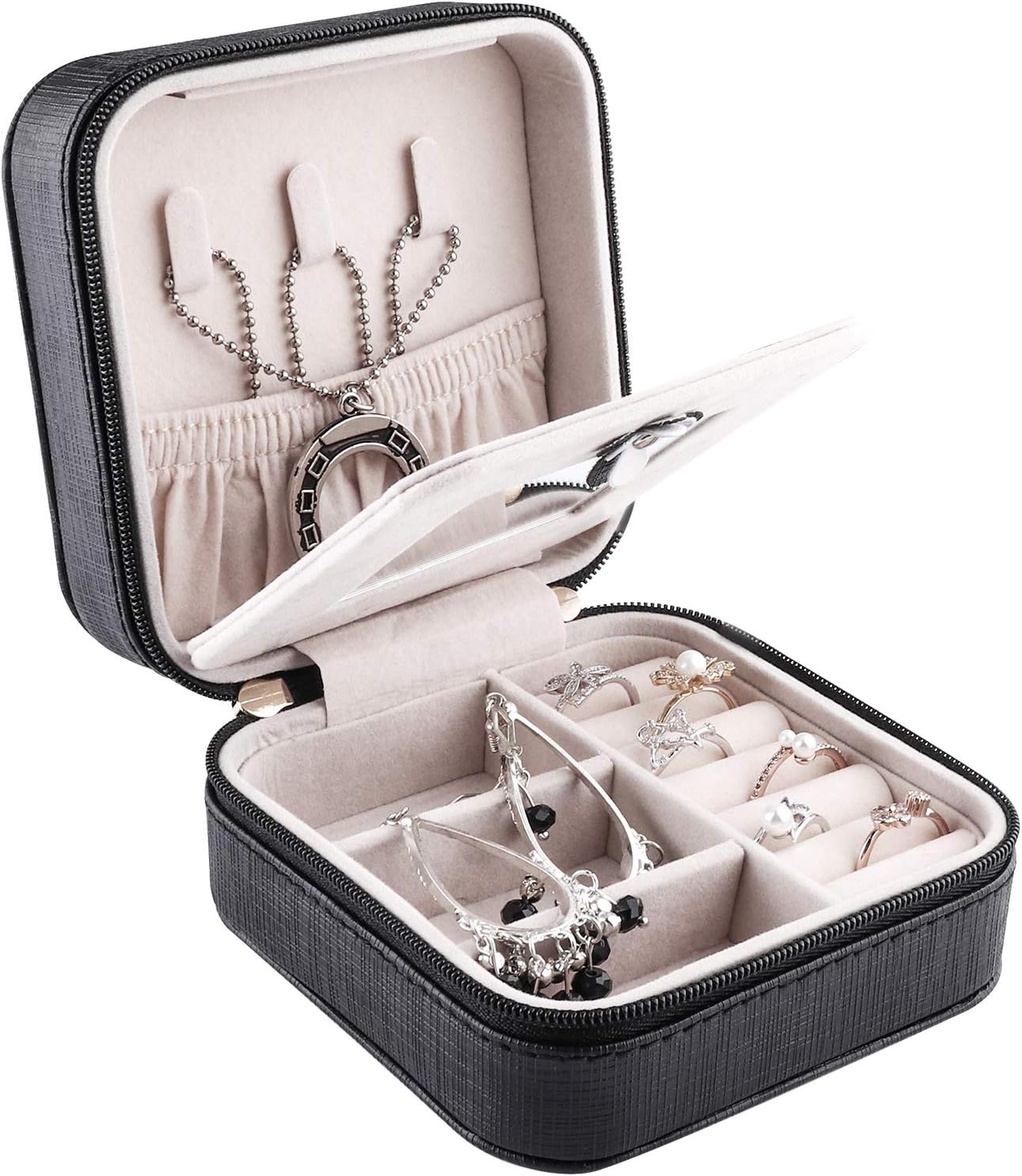 Duomiila Small Jewelry Box, Travel Mini Organizer Portable Display Storage Case for Rings Earrings Necklace,Gifts for Girls Women (Black)