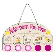Afternoon Routine Chart for Toddlers, Visual Schedule Chart Planner to Do List with 5 Tap Lights & 9 Activity Cards Planning, Wooden Schedule Board for Kids, Preschoolers, Autism, ADHD Tools