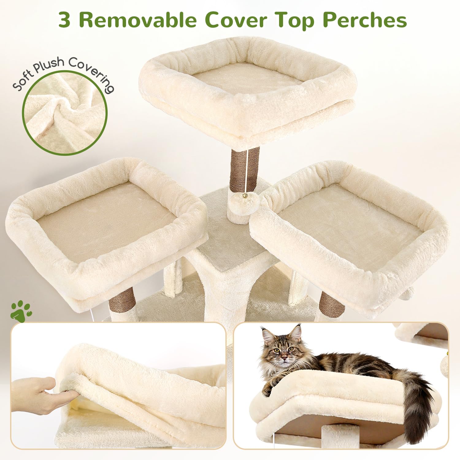 Globlazer Árbol Rascador Beige XXL para Gatos Grande 192 cm con Inmenso Nidos 48*48*30CM, 3 Perchas Acolchadas, Cesta, Tabla Rascar Sisal, Estable Arbol Torre para 3-4 Grande Gatos Jugar (F75, Beige) | Inmerso cuevas, 3 perchas acolchadas, cestas, rampa d