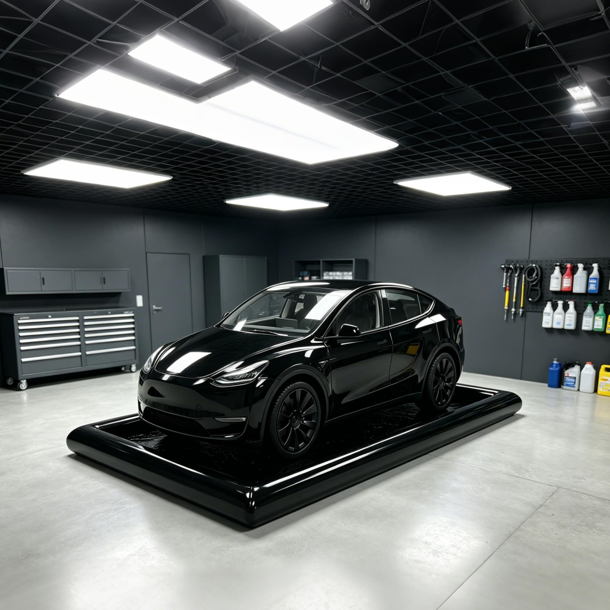 Aufblasbare Autowaschmatte, 3 x 5,9 m, strapazierfähige PVC-Garagenbodenmatte, wasserdichter Eindämmung für Wasser, Öl, Schlamm, Schnee und Regen, rutschfester Schutz für Autos