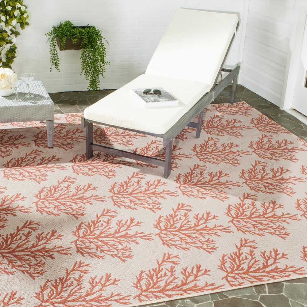 SAFAVIEH Washable Rug Outdoor Courtyard Collection - 2'3" x 8' Runner, Beige & Terracotta, Non-Shedding & Easy Cleaning, Ideal for Patio, Entryway, Mudroom, Hallway, Kitchen (CY6210-231)