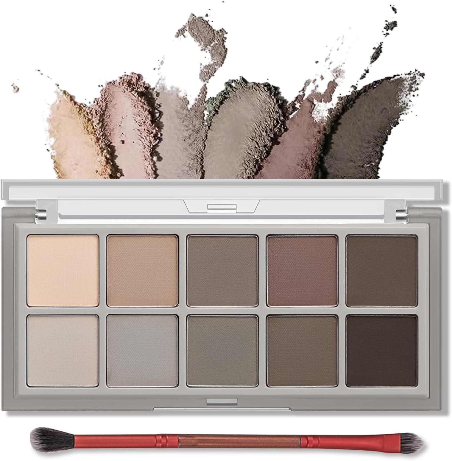 10 Colors Matte Eyeshadow Palette, Taupe Brown Mavue Nude Eye Shadow Palette Makeup, Neutral Grey Smokey Eye Pallete, Ultra-Blendable, Long Lasting Natural Eyeshadow for Older Women, Cement