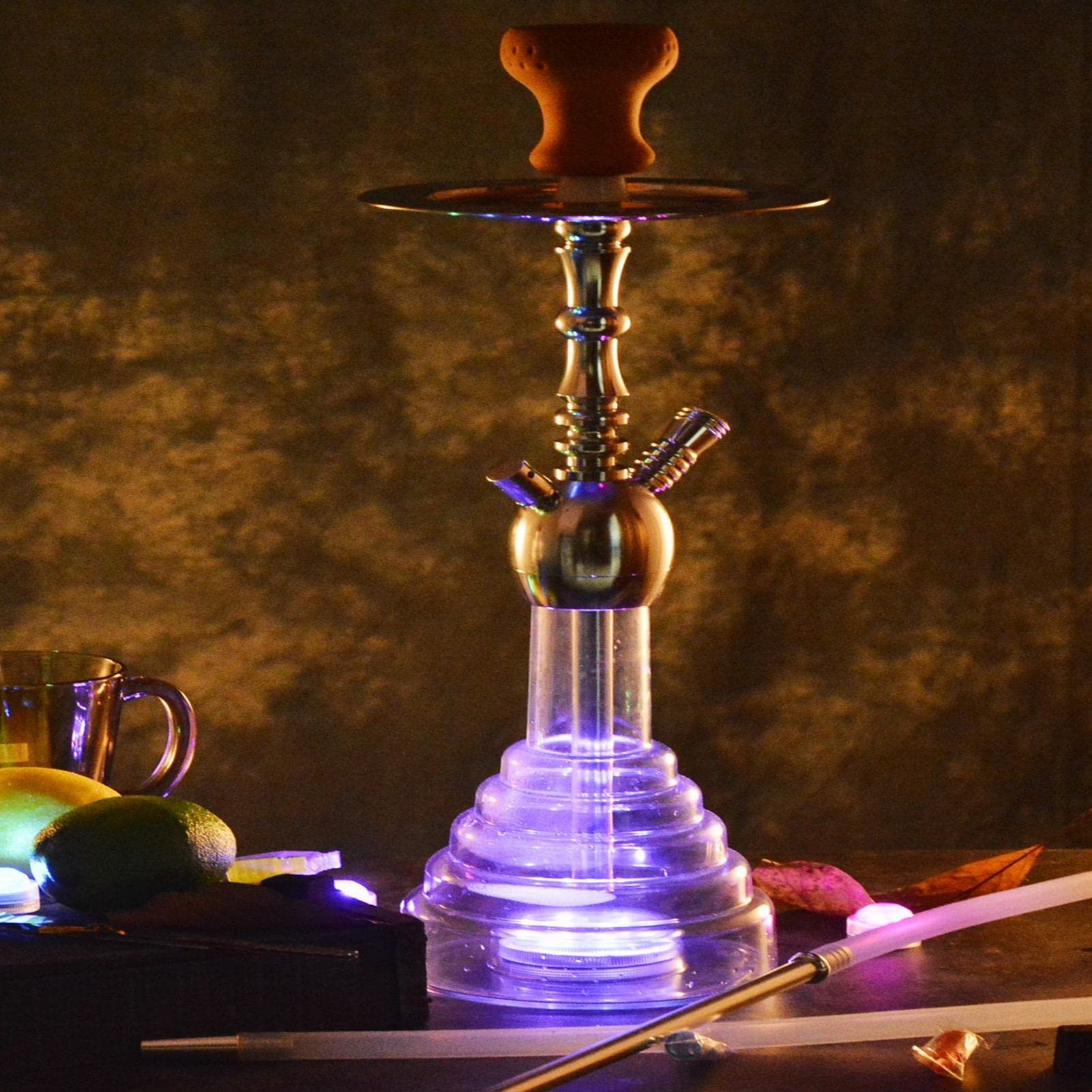 Ensemble de chicha 53 cm 1 tuyau Premium Narguilé Ensemble complet, Kit de narguilé moderne de conception portable avec accessoires pour narguilé. B