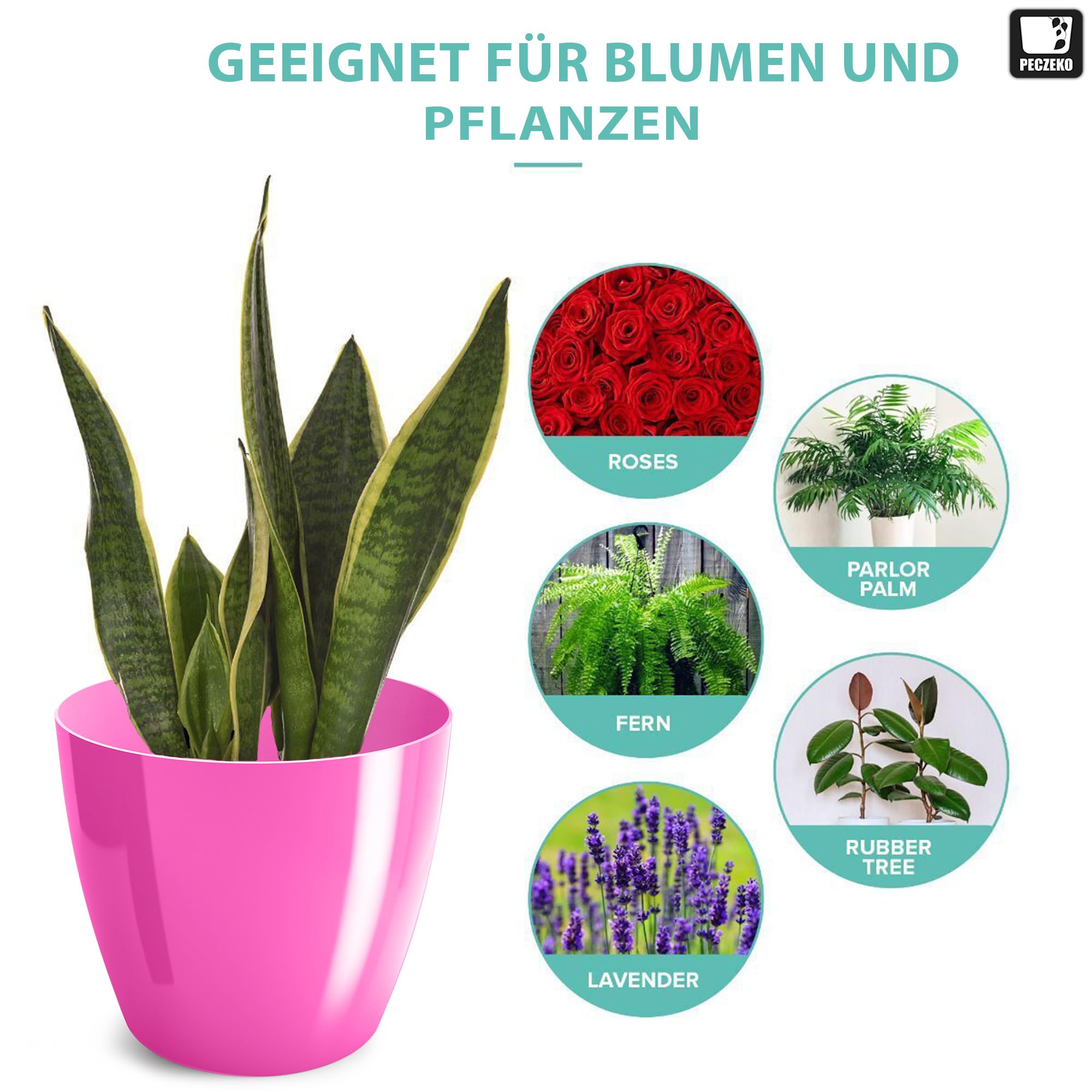 Blumentopf glänzender, Pflanzkübel aus Übertopf Kunststoff Dekorativer Topf für, groß und klein Pflanzen, 2er-Set blumenkübel, blumenkübel kräutertopf, (2 Pack) Fuchsie, ø 14 cm - 5