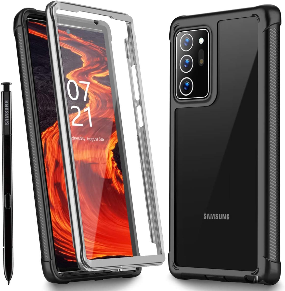 Oterkin Samsung Galaxy Note 20 Ultra Case, Note 20 Ultra 5G Case with Built-in Screen Protector 360° Full Body Clear Cover Shockproof Case for Samsung Note 20 Ultra (6.9 inch)（Black/Clear