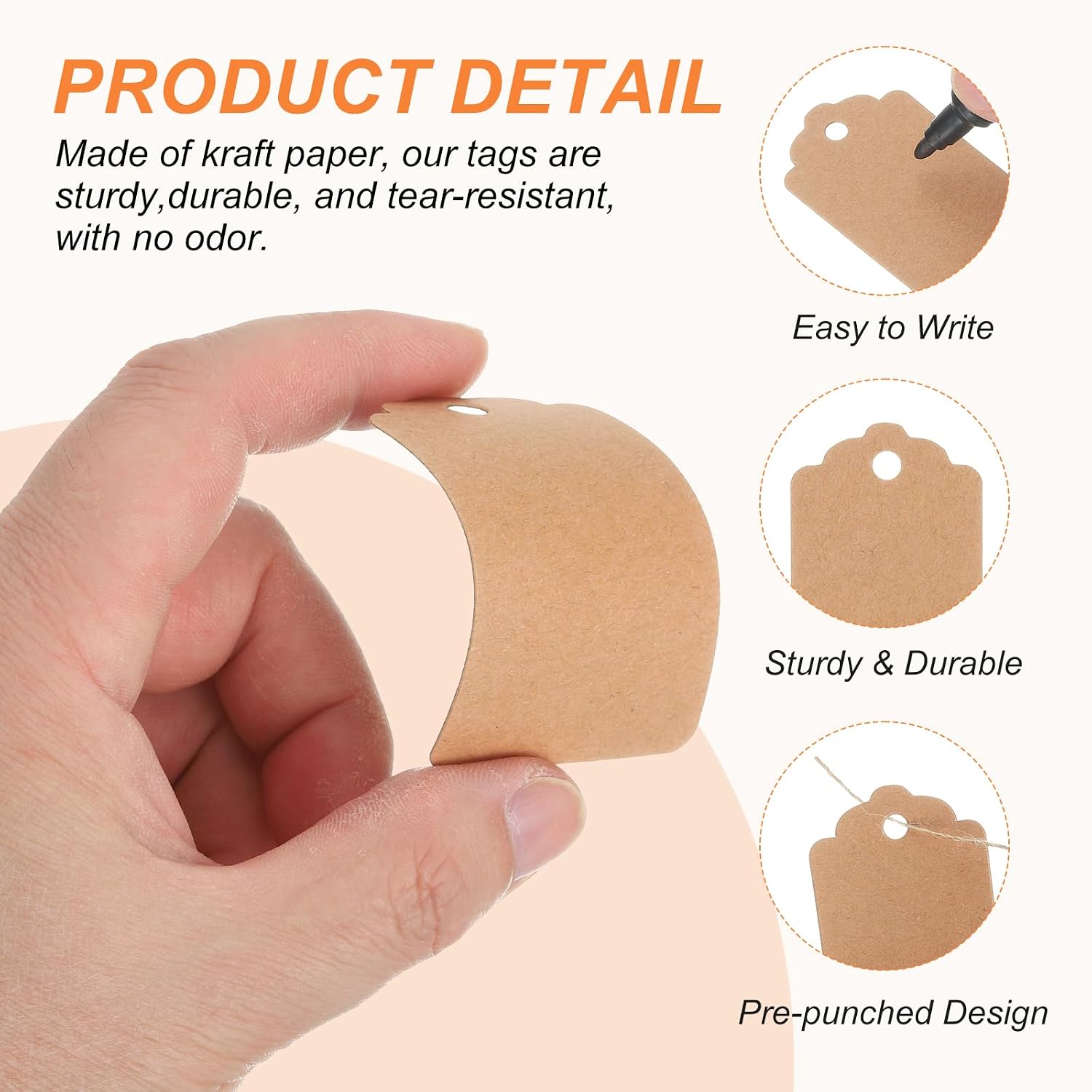 PATIKIL 100 Pcs Blank Gift Tags with String, 2x1.2 Inch Kraft Paper Tags Gift Bags Tags Rectangular Wave Label with Holes for Wedding Holiday Party Favor Clothes Craft, Brown