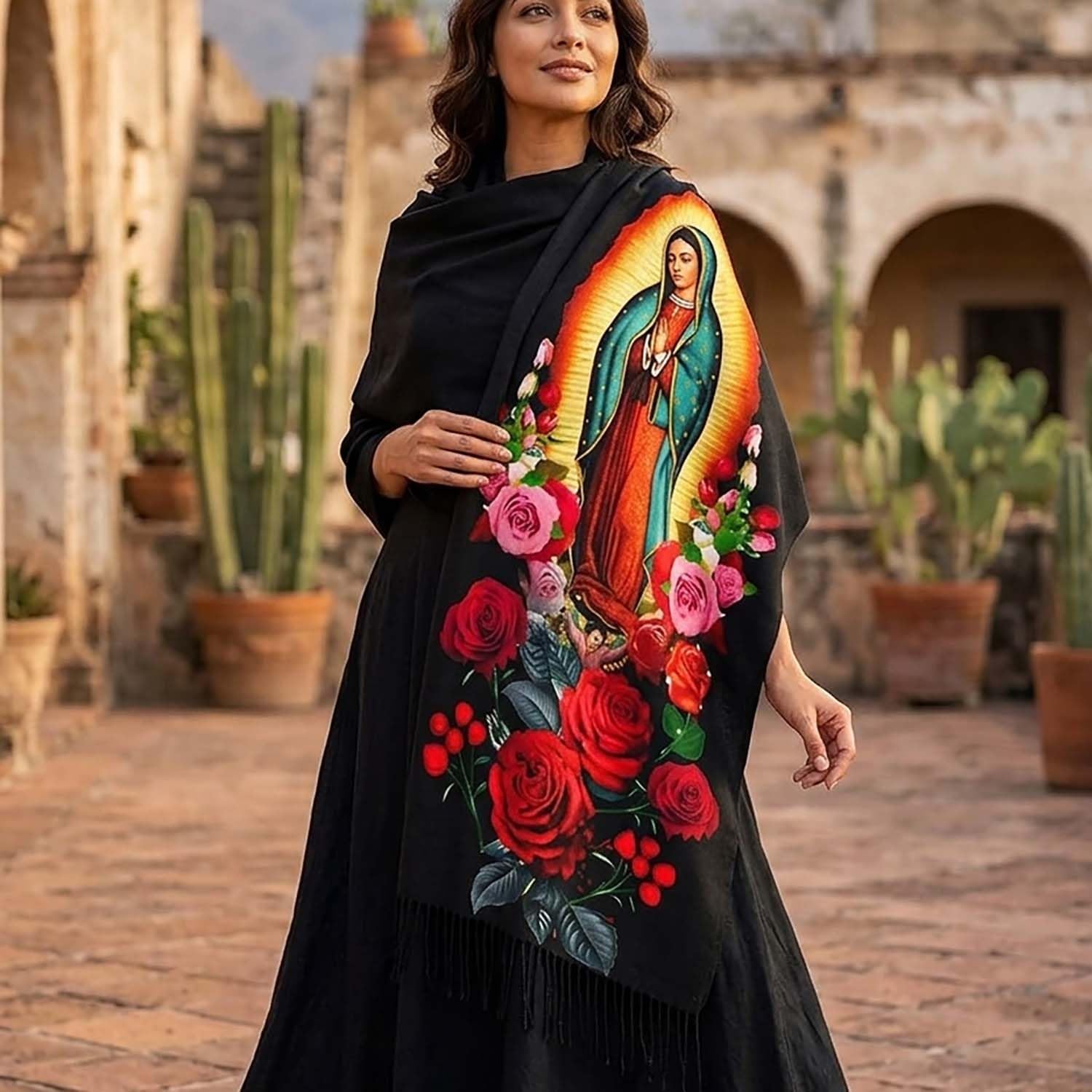 YQIUSM Virgin Mary Shawl Wrap For Women Virgen de Guadalupe Blanket Scarf