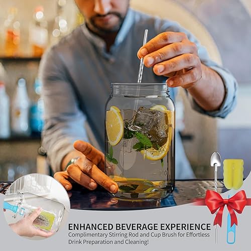 Miniatura 23 de Jarra de vidrio Mason Jar - Jarra de leche materna de 32 onzas con tapa de boquilla para vertido, sellado hermético, ideal para café frío, jugo