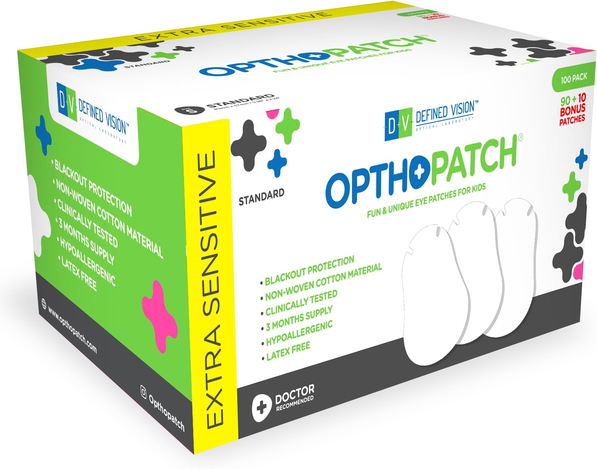 Eye Patches for Infants - Extra Sensitive Adhesive - Plain White - 100 Count + 3 Reward Charts