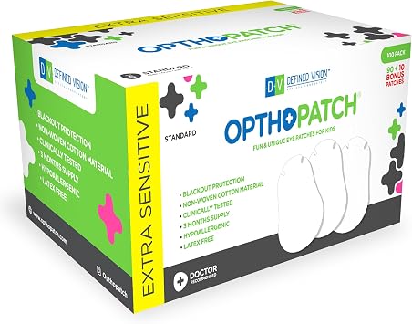 Opthopatch Eye Patches for Infants - Extra Sensitive Adhesive - Plain White - 100 Count + 3 Reward Charts