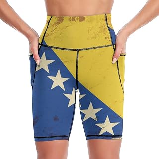Bosnia and Herzegovina Flag Women Workout Shorts with Pockets High Waisted Knee-Length Gym Running Yoga