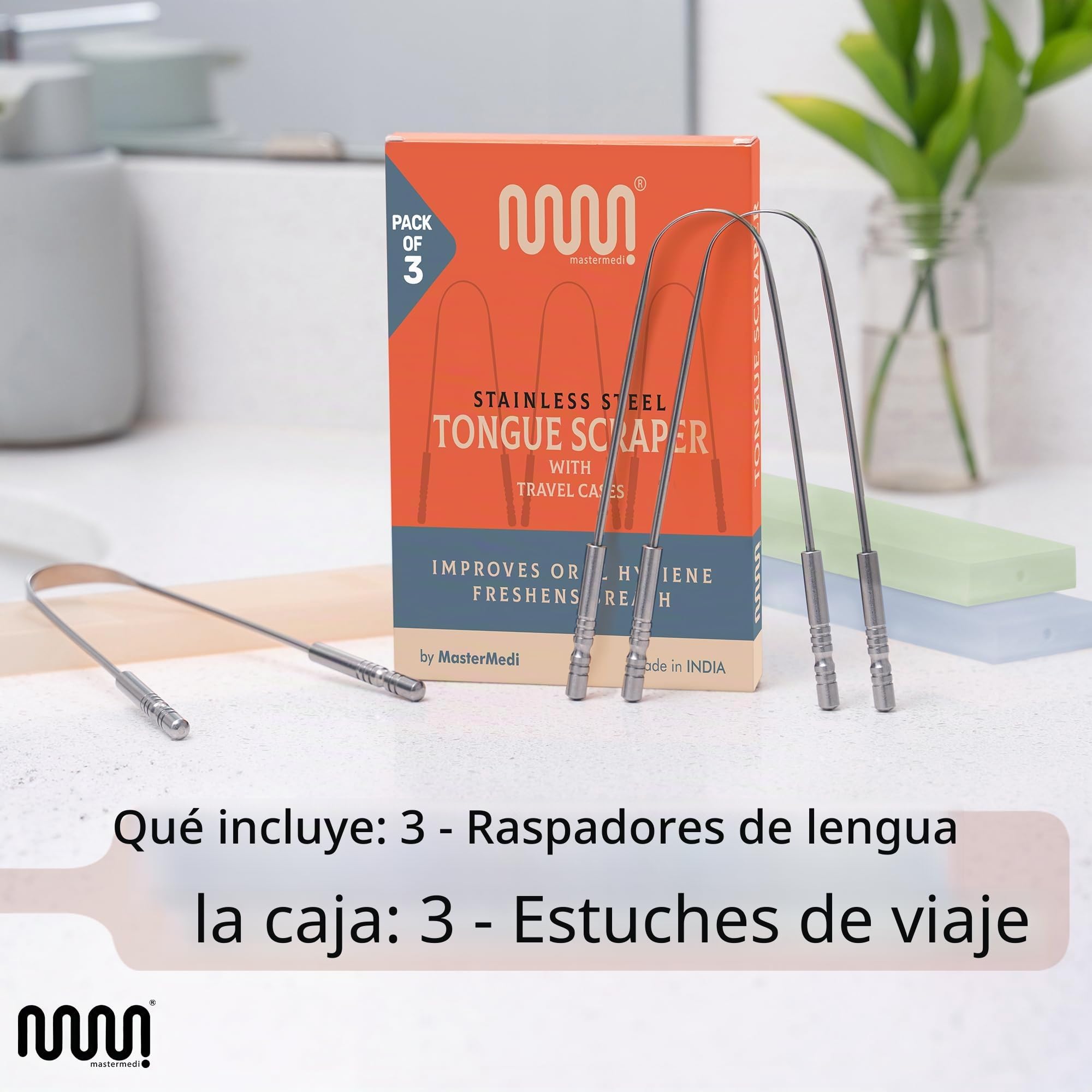 MasterMedi lengua raspador limpiador (conjunto de 3 (estuche de viaje))