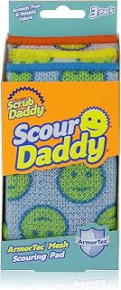 Scrub Daddy Scour Pads - Scour Daddy - Multi-Surface Scouring Pad, Absorbent, Durable, FlexTexture Sponge, Soft in Warm Water, Firm in Cold, Scratch Free, Odor Resistant, Easy to Clean, 3ct