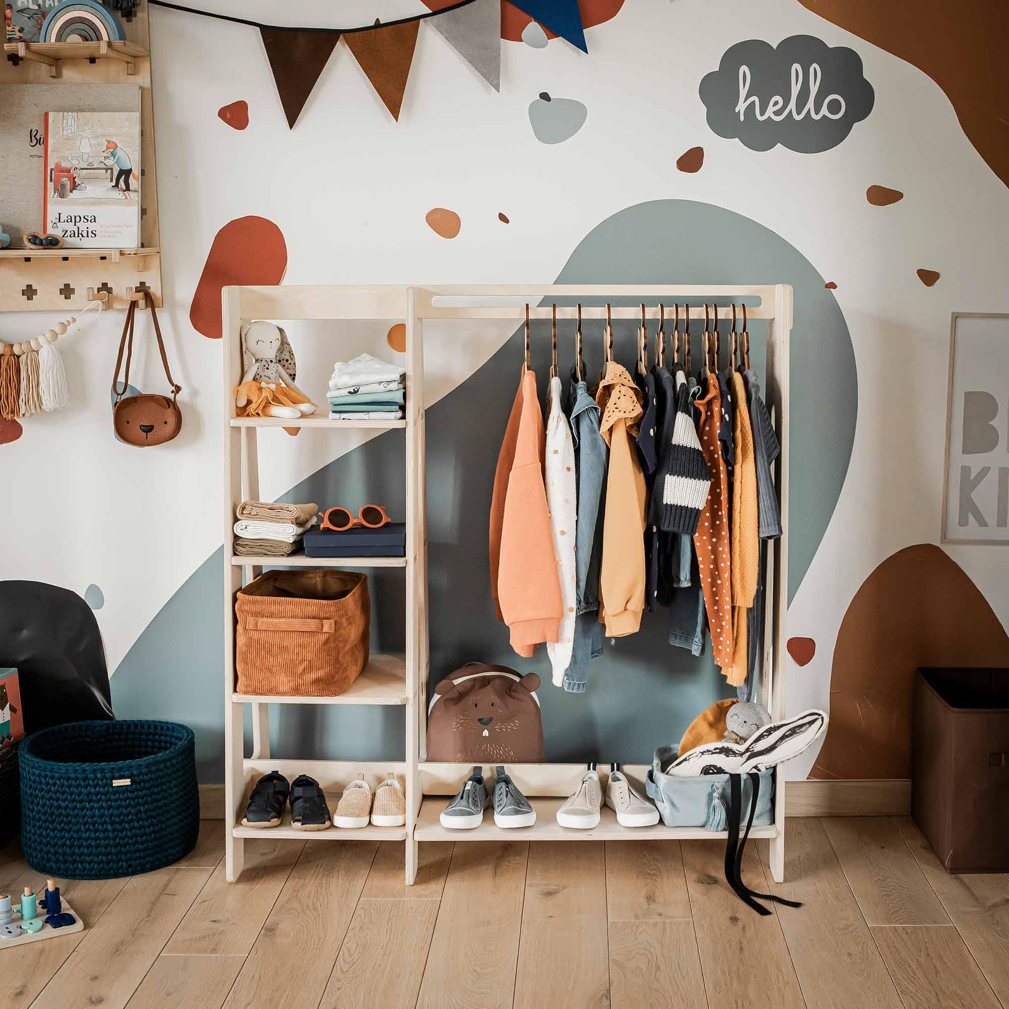 Sweet Home From Wood Kindermöbel mit Kleiderständer Kindergarderobe Kleiderschrank aus Holz kindergarderobe Holz kindergartenrobe Tipi