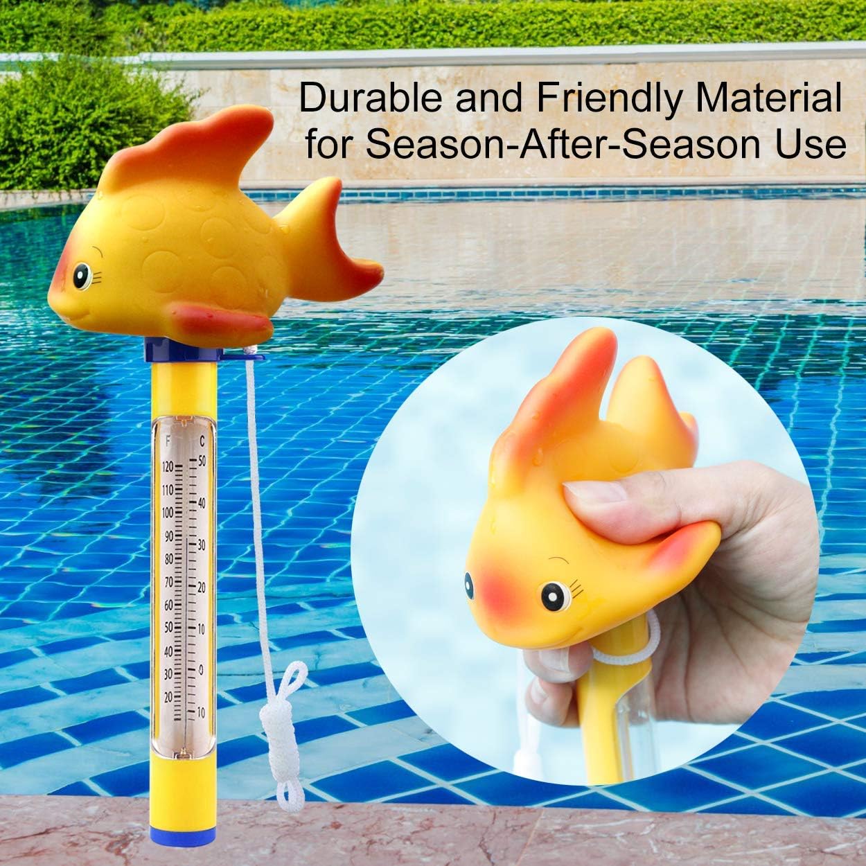 Blufree Floating Pool Thermometer, Swimming Pool Thermometer with String, Floating Water Thermometer for Swimming Pool, Bath Water, Spas, Hot Tubs, Aquariums & Ponds