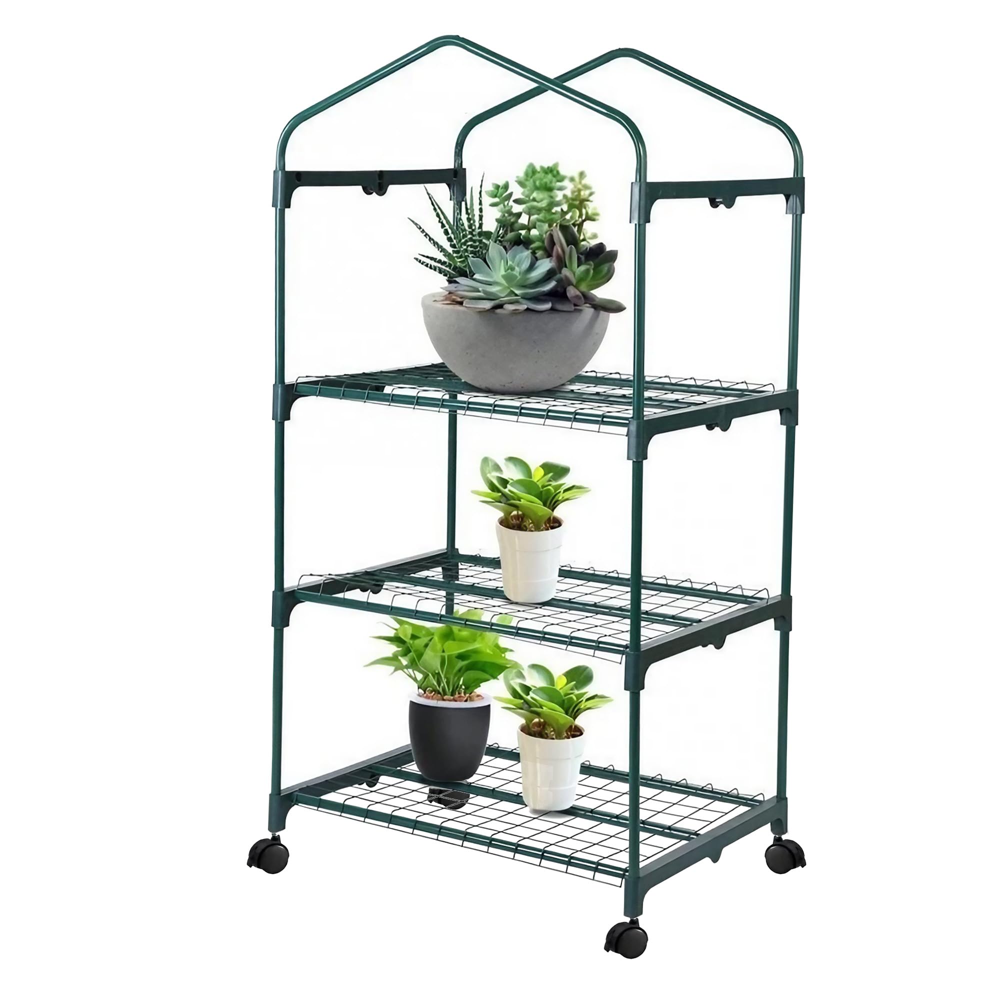 ESTO Gewächshaus für den Garten, Körper aus Polycarbonat und transparente PVC-Plane, geeignet für Winterkulturen, Abdeckung für Pflanzen und Blumen (3 Regale mit Rädern)
