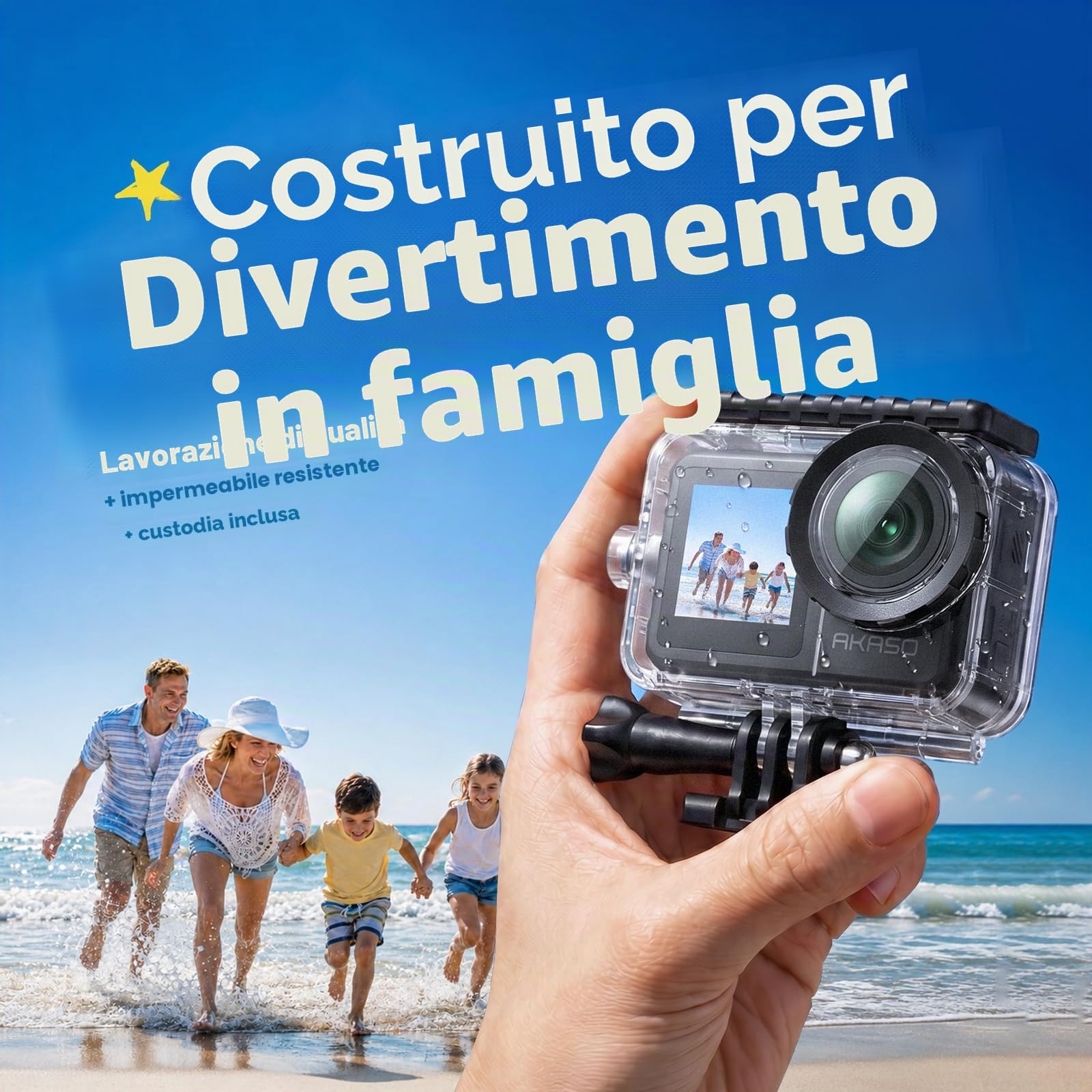 AKASO Brave 7 LE Action Cam 4k30FPS 20MP con Scheda di Memoria U3 da 128GB IPX7 Impermeabile EIS Fotocamera Touch Screen Doppio Schermo Fotocamera Subacquea 40M