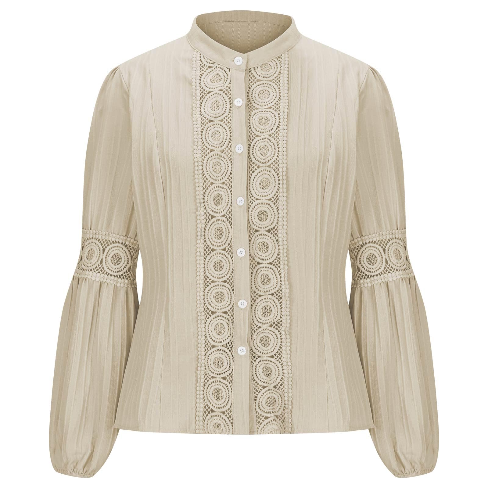 Blusas de Mujer Elegantes,Camisa de Encaje Manga Larga para Mujer Talla Grande Cuello Levantado Blusa Mujer de Mangas de Linterna Ajustado Elástico Tunic Top Camisa Mujer Manga Larga