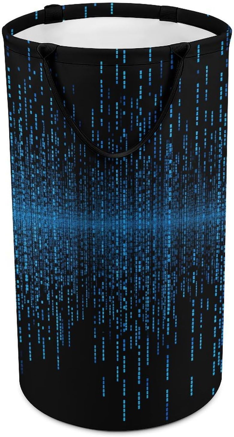 The Blue Binary Matrix Laundry Hamper Large Collapsible Laundry Basket with Handles Waterproof Clothes Hamper Portable Dirty Clothes Basket for Bedroom Laundry Room Closet Bathroom