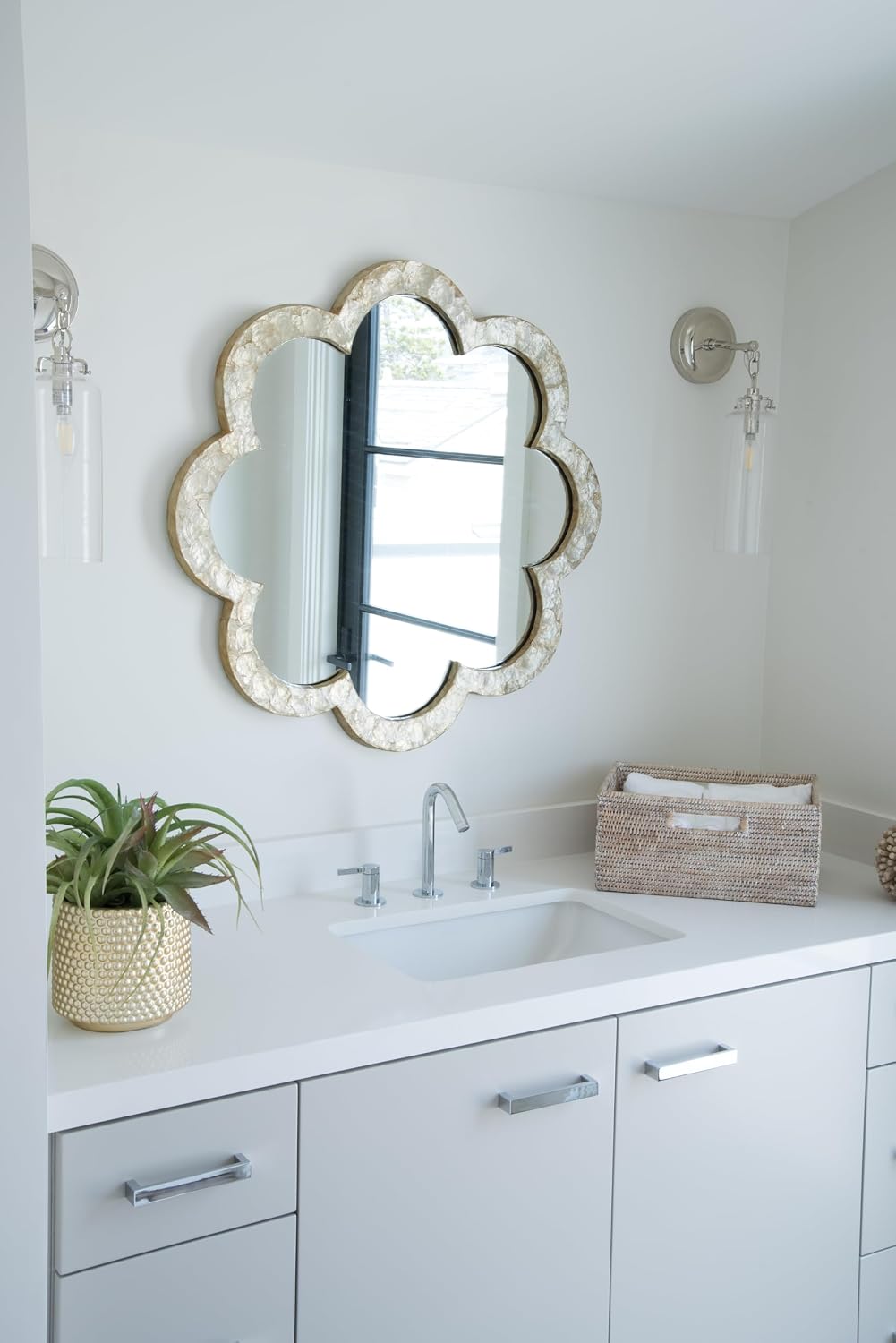 KOUBOO Capiz Seashell Wall Mirror | Decorative Mirrors for Wall, Bathroom Vanity, Entryway, Bedroom, Living Room | Espejos Decorativos de Pared, Home Decor, Gold