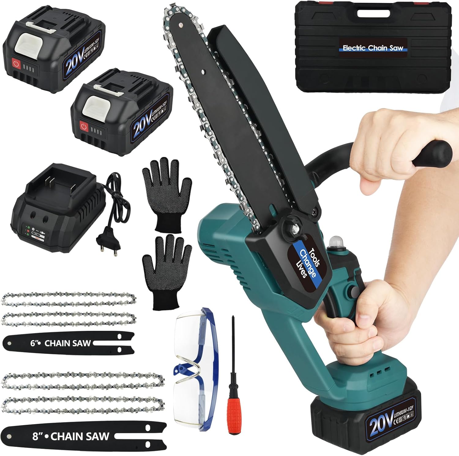 Mini Chainsaw Cordless 8 inch & 6 inch Handheld Electric Chainsaw with