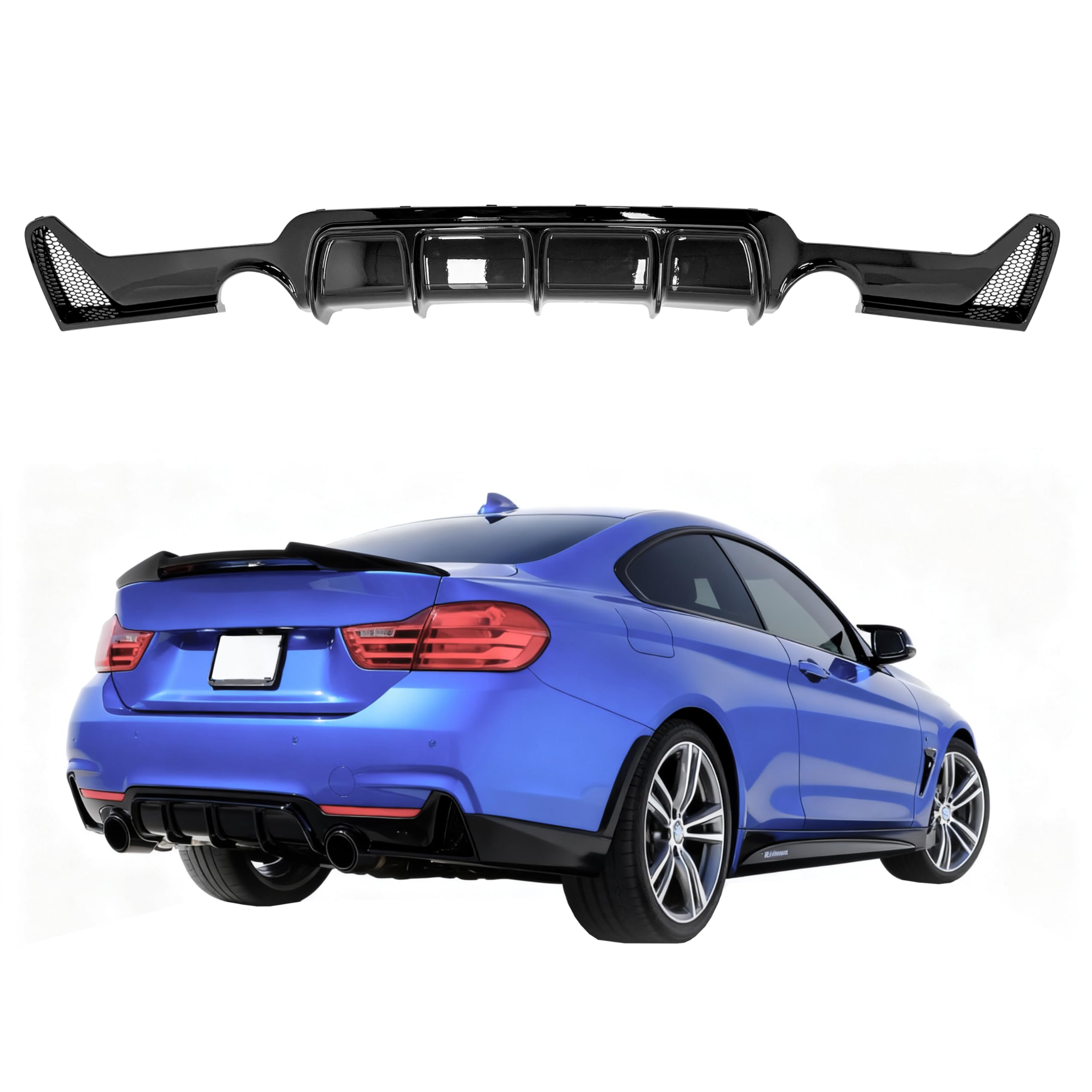 Photo 1 of KETAI Rear Diffuser Compatible with 2014-2020 BMW 4 Series F32 F33 F36 M-Performance Style Rear Bumper Lower Lip Diffuser Double Exhaust One Outlet (Gloss Black)