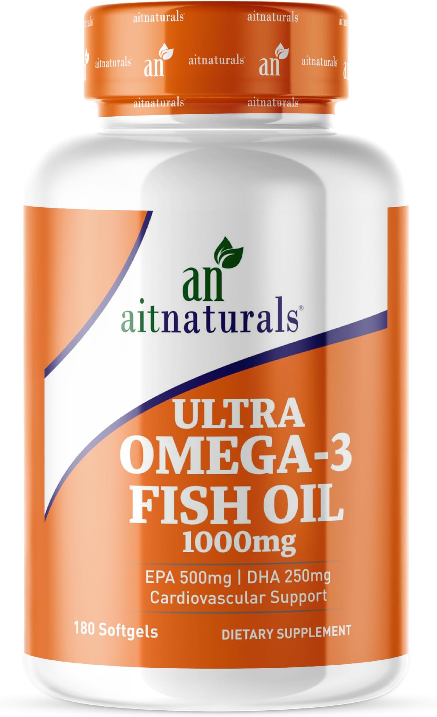 Aitnaturals Ultra Omega 3 Fish Oil (1000mg)- 180 Softgels | Double Strength EPA(500mg)+ DHA(250mg) Formula for Cardiovascular Support, Healthy Eyes, Hair, & Skin, Improve Cognitive & Brain Function