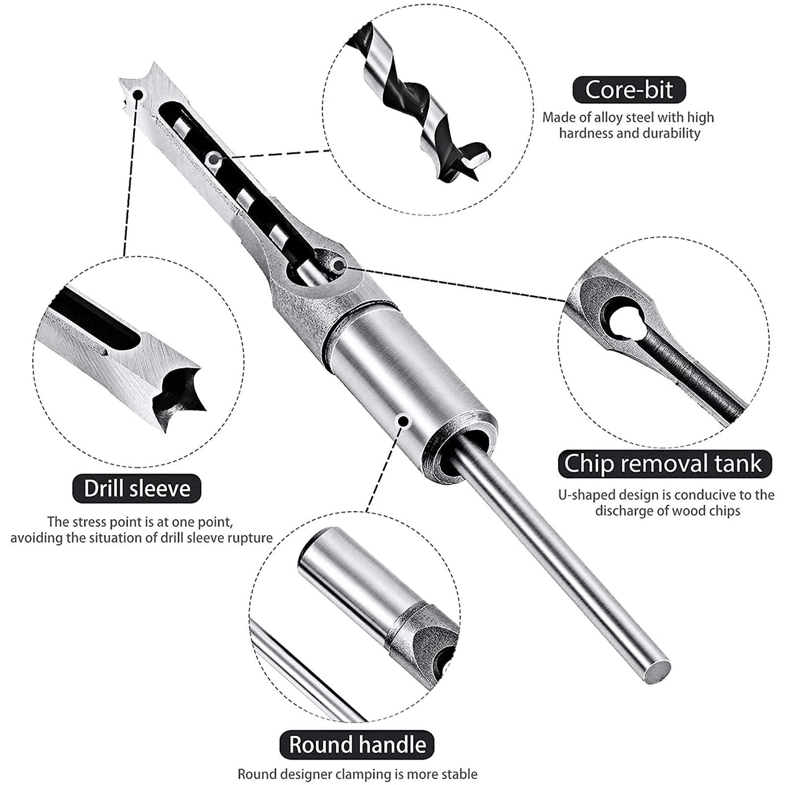 Utensili per punte da trapano a scalpello da infilare a foro quadrato, utensili per la lavorazione del legno da 6-16 mm Punte da trapano a foro quadrato a spirale Sega a scalpello per mortasare a tr