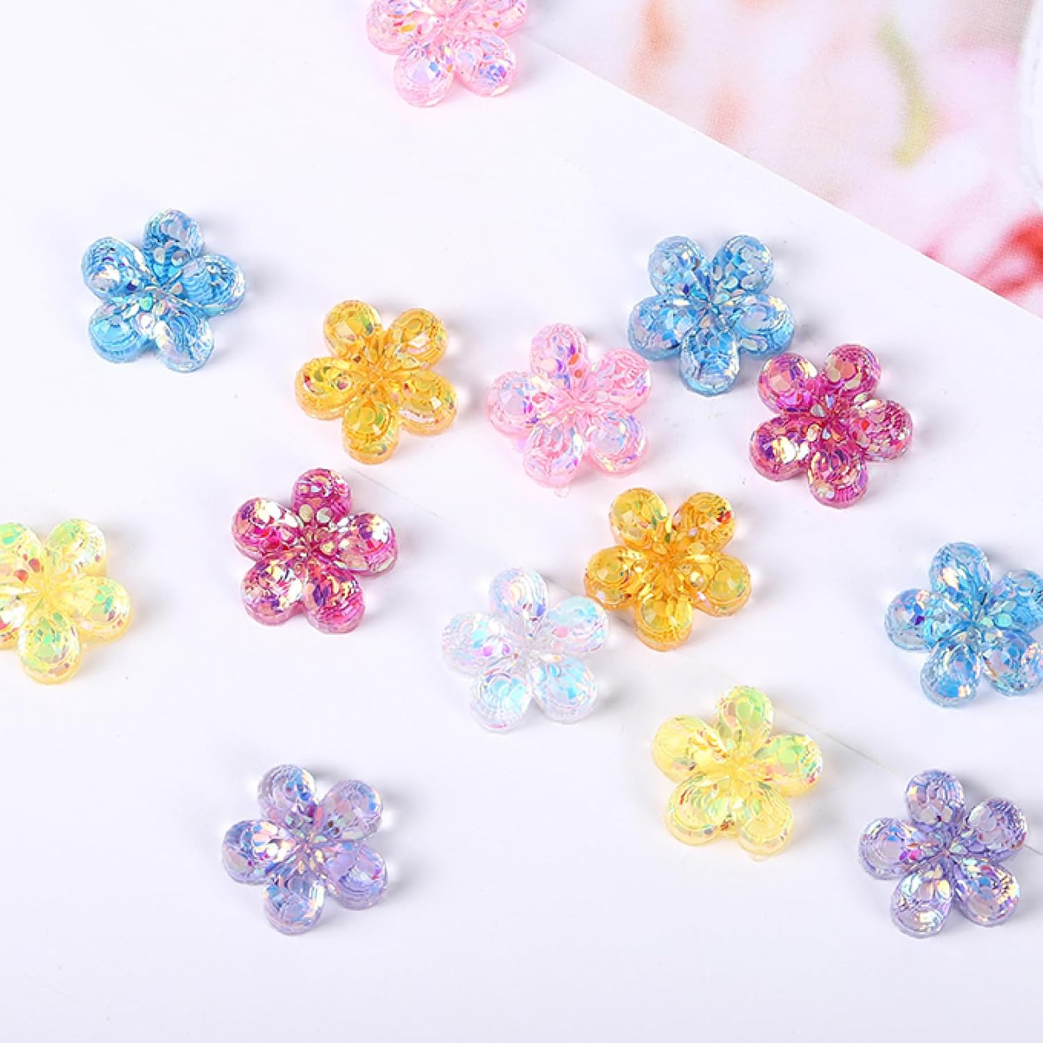Loose Sequins, Paillettes10pcs Resin Bling Sequin Colorful Flowers Flatback Rhinestone Patch Ornaments DIY Wedding Appliques Craft Patches(Mixed)
