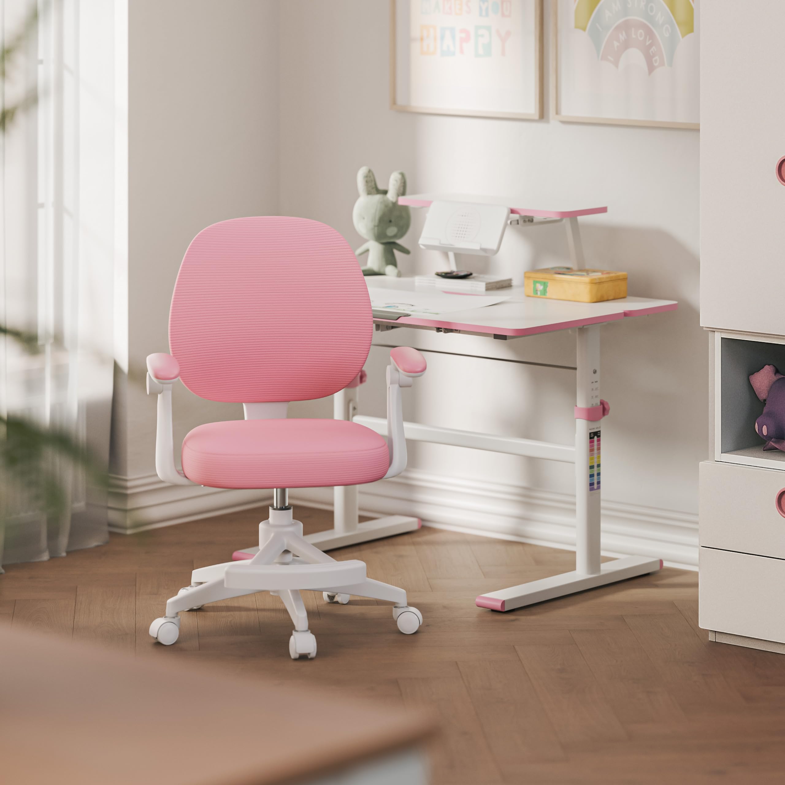 MARK ADLER Junior 3.1 ergonomischer Schreibtischstuhl Kinder & Jugendstuhl - Mit Fußstütze - Höhenverstellbar - Für gesundes Sitzen - Mitwachsend 90–170 cm - Klappbare Armlehnen 0–90° - Rosa