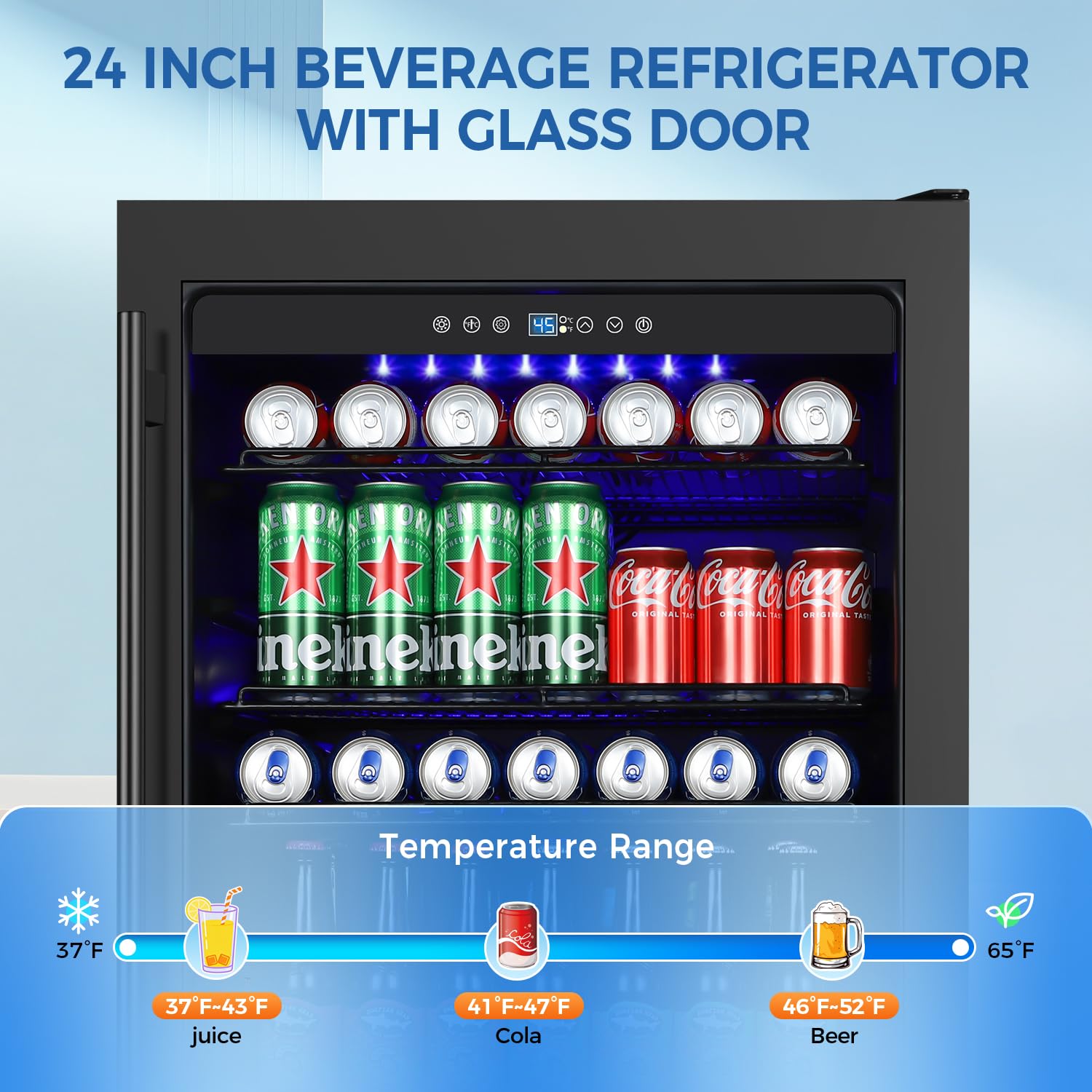 MZAVP 24 Inch Beverage Refrigerator, Built-in 24" Wide Beverage Cooler with Glass Door, 180 Cans Drink Fridge holds Beer, Soda, Under Counter/Freestanding Refrigerator for Home, Bar, Office - Black on Fridge.com