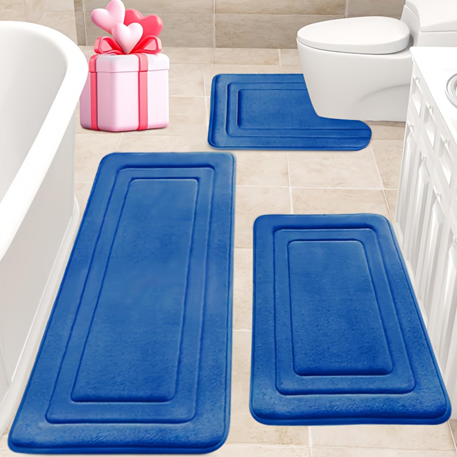 Tapis de bain en mousse à mémoire de forme lot de 3 bleu ciel
