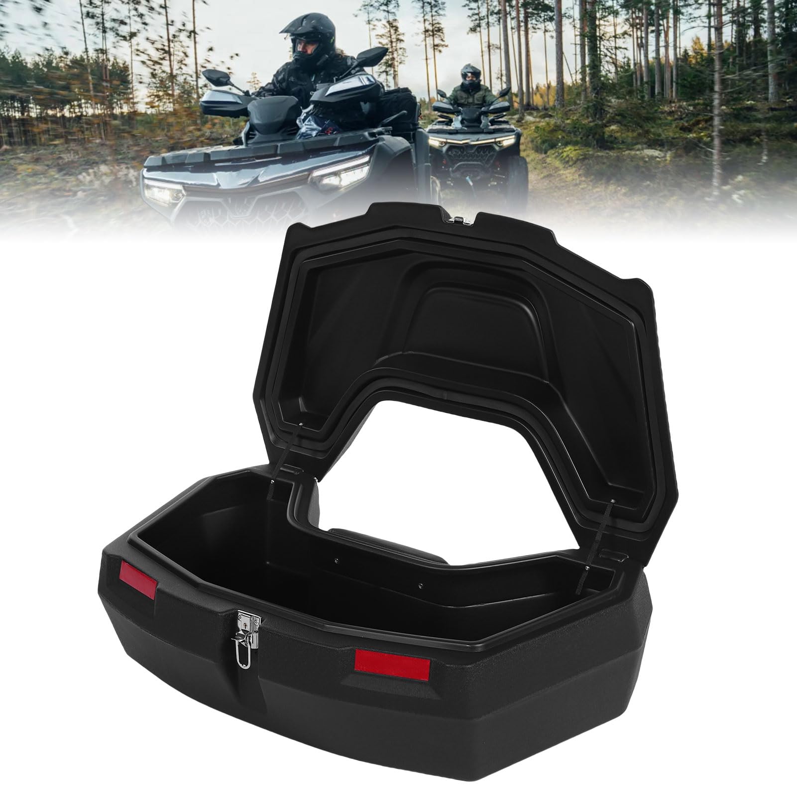 AMONIDA Caja de Almacenamiento Trasera para ATV Caja de Carga Espaciosa y Duradera con Capacidad de 98 L para Aventuras Al Aire Libre Material ABS Diseño Impermeable a Prueba de Lluvia con Cerradura