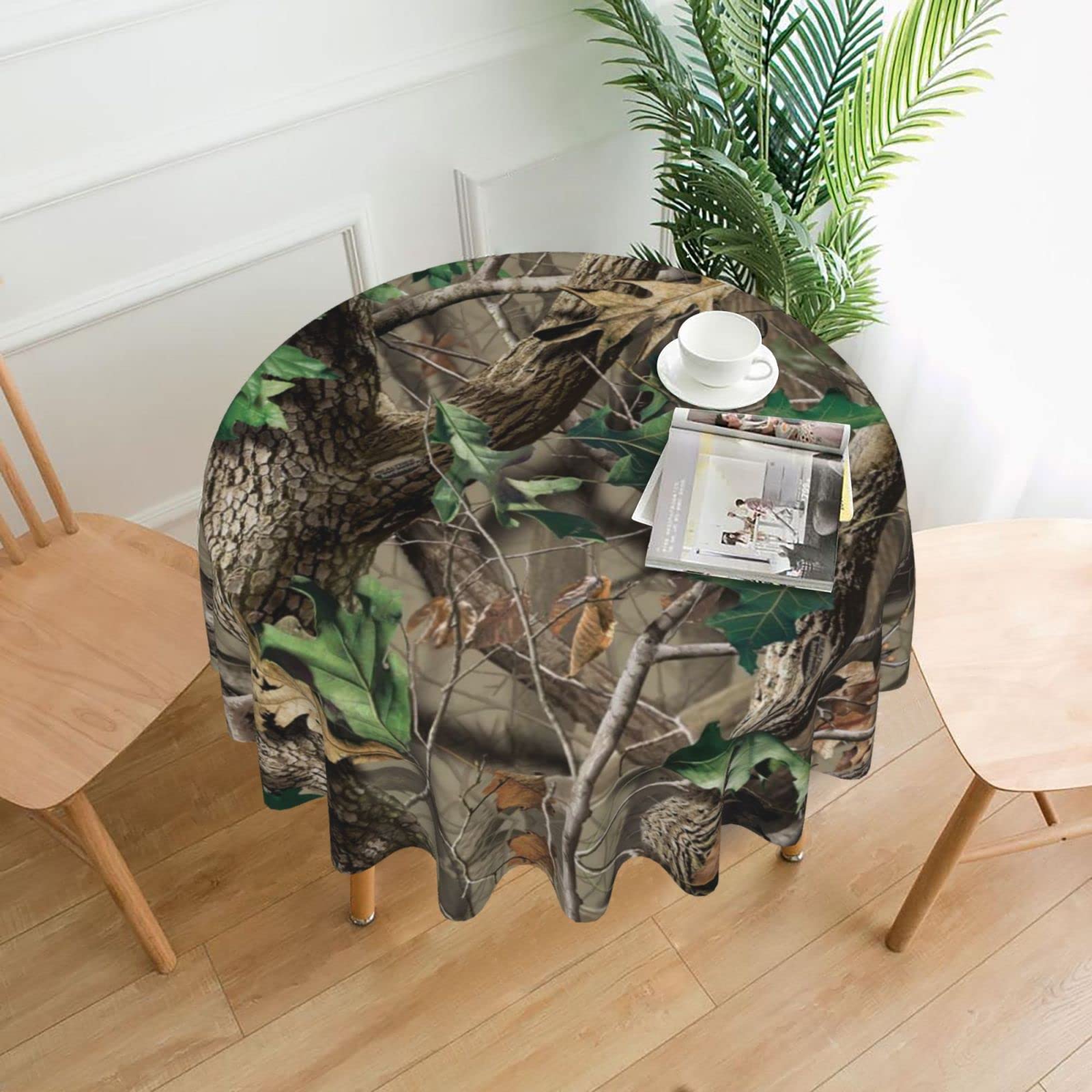 Lawenp Hardwoods Green Camo Decorative Round Table Cloths - 60 Inches in Diameter for Buffet Tables, Parties, Holiday Dinners.