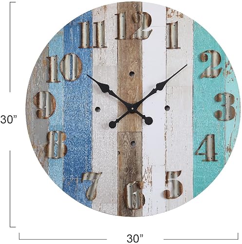 Miniatura 4 de Creative Co-Op Reloj de pared de madera multicolor con números de metal corrugado
