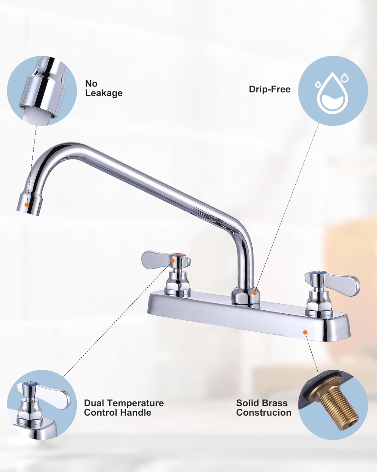 Polished Chrome Dual Handle Kitchen Faucet with Swivel Spout