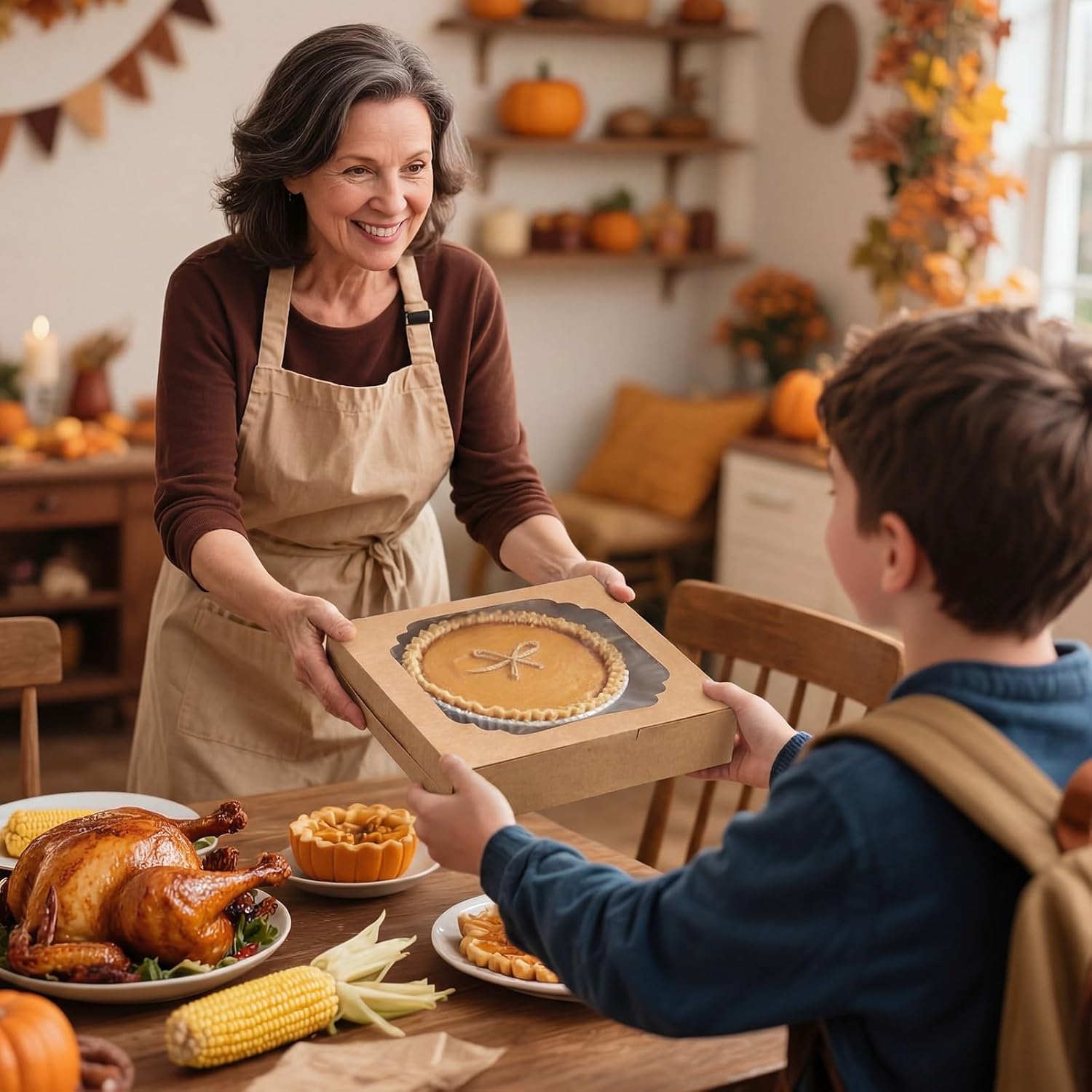 100 Pcs Pie Boxes 10x10x2.5 Inches Bakery Boxes Cookie Containers with Window for Pies, Cookie, Cheesecakes, Muffins, Donuts and Pastries(Brown)