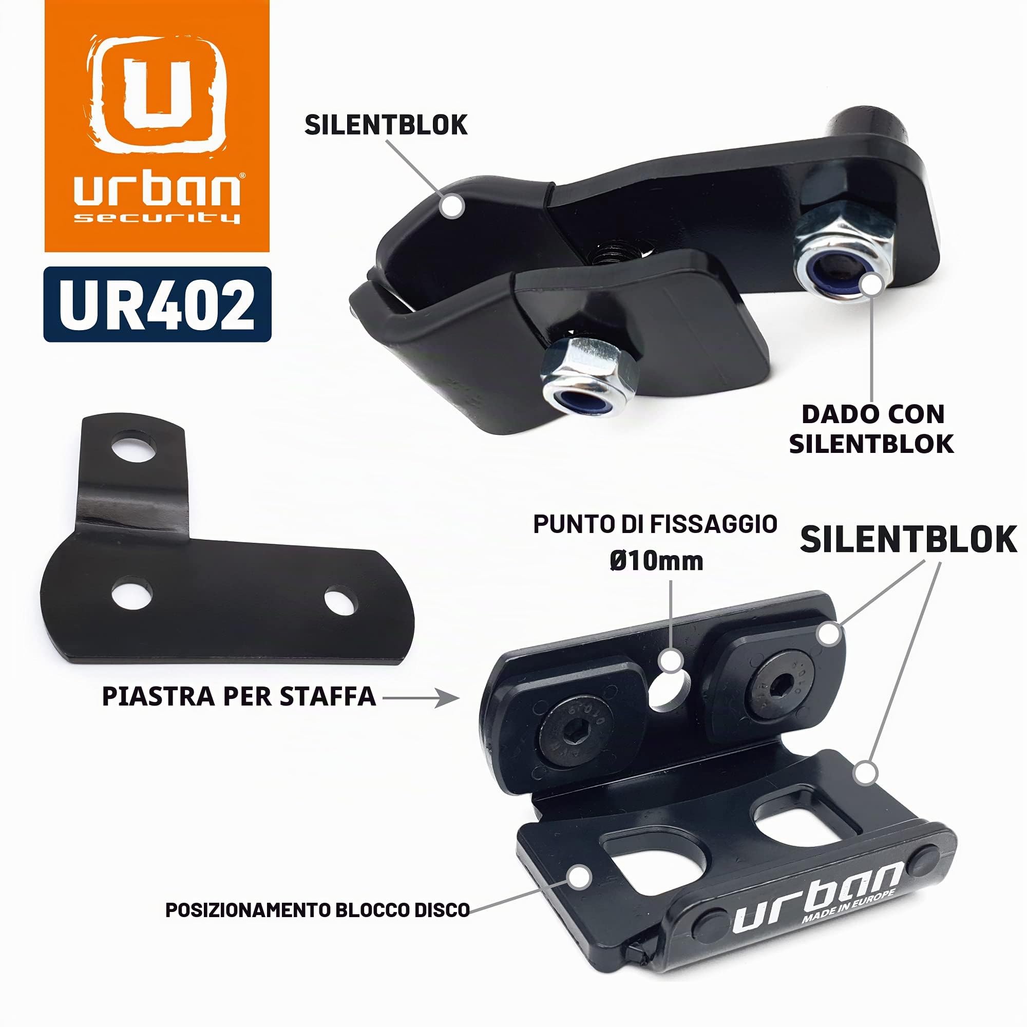 Urban UR402 Staffa Moto Antifurto Disco UR14S/UR10 per Tubi e Viti, Universale