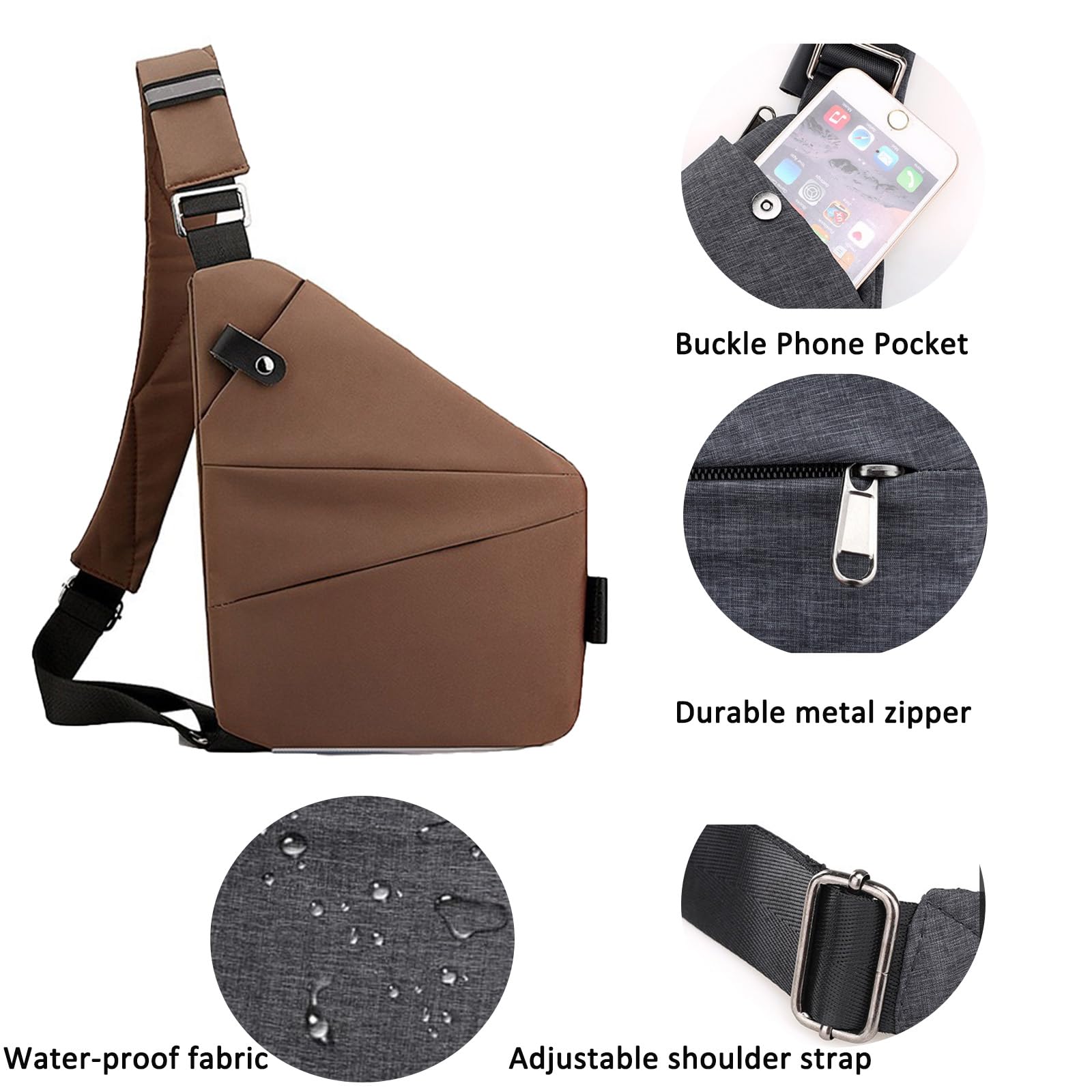 ZUEVI Anti Theft Travel Bag for Women/Men, Fashion Sling Bag Crossbody Purse Bags for Casual Traveling (Coffee-R)