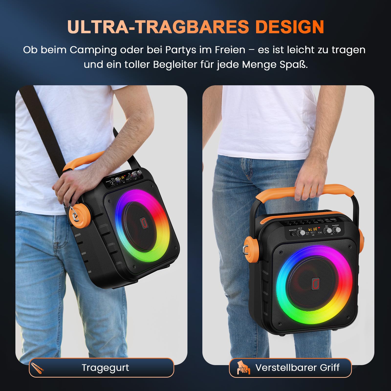 JYX Karaoke Maschine, Karaoke Anlage Mit 2 Mikrofonen, Tragbare Karaoke Maschine Mit 2 Drahtlosen Mikrofone, Bluetooth Lautsprecher Box Für Erwachsene/Kinder Mit Led Lichteffekte