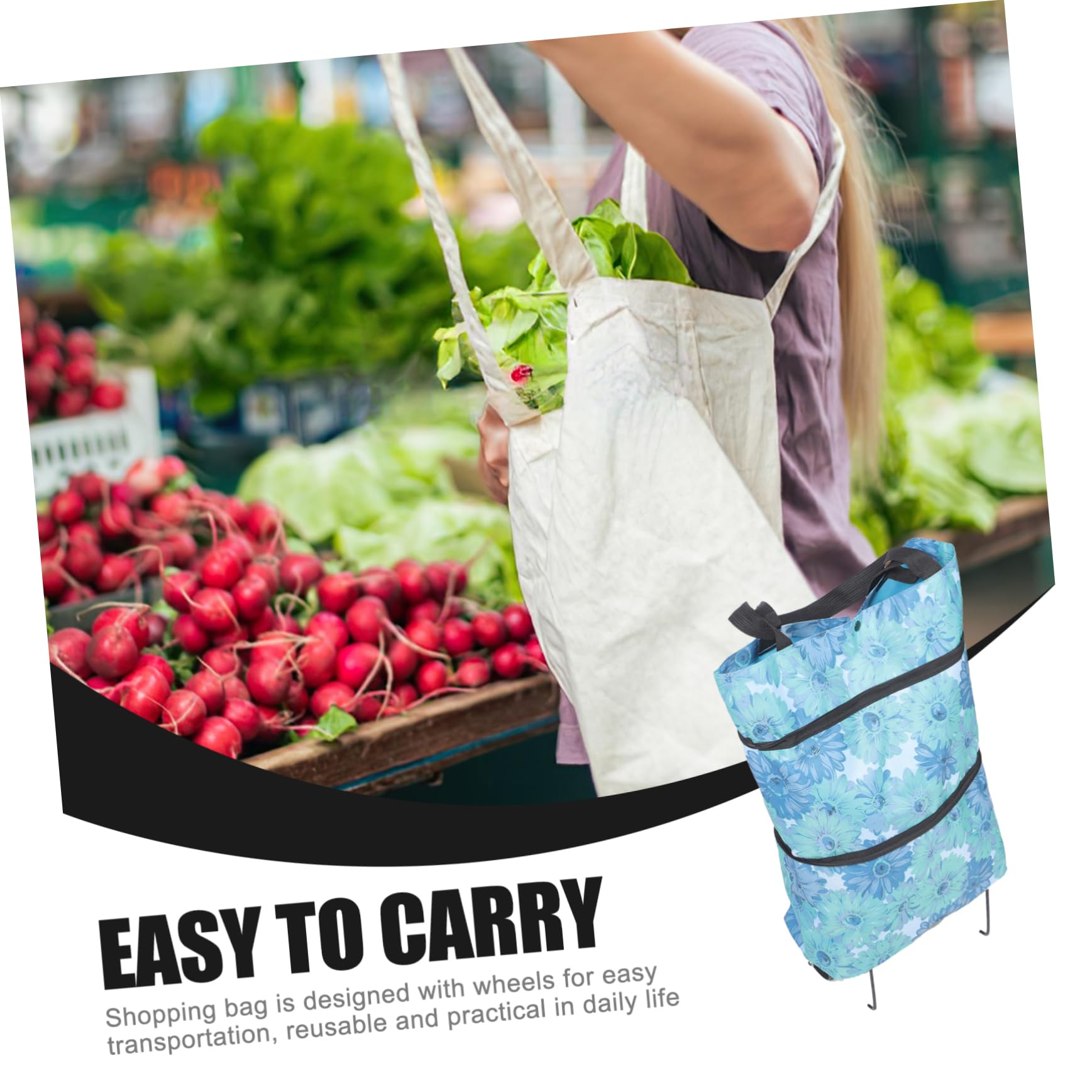 Borsa della spesa pieghevole con ruote Go Cart Tote Bags Rolling Tote Bag Rolling Shopping Bag Tote con ruote Tote Bag con ruote Borsa della spesa con ruote Carrello della spesa Tirante