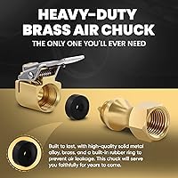 Vista 7 de RamPro Portabrocas de aire, flujo abierto resistente para neumáticos con bloqueo, con conexión rápida, latón sólido, rosca hembra NPT de 1/4