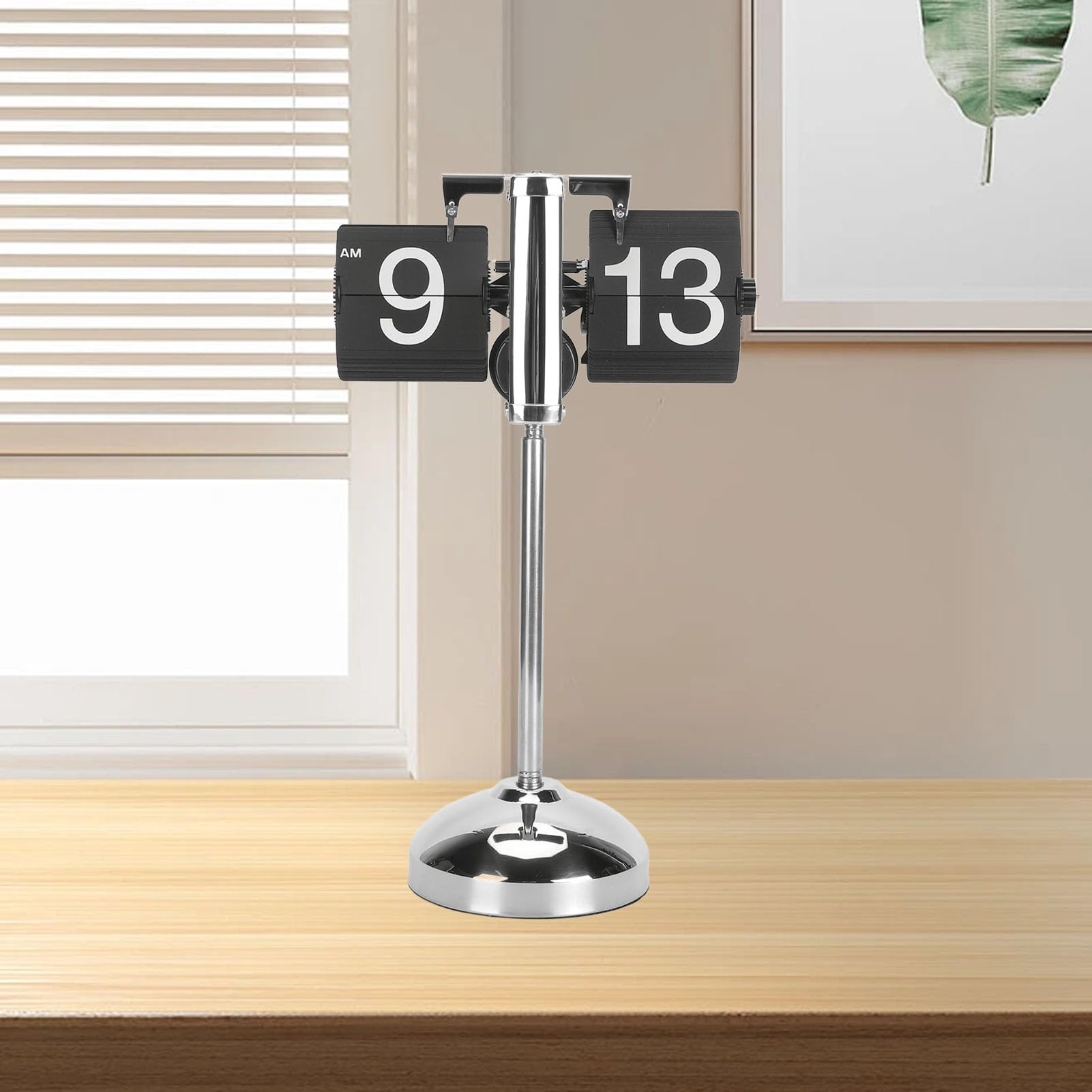 Digitale Neerklapbare Klok, Moderne Retro Neerklapbare Klok met Houten Stabiele Basisknop Tijdaanpassing Interne Tandwielbediende Klok voor Woonkamer Kantoor Vintage Design