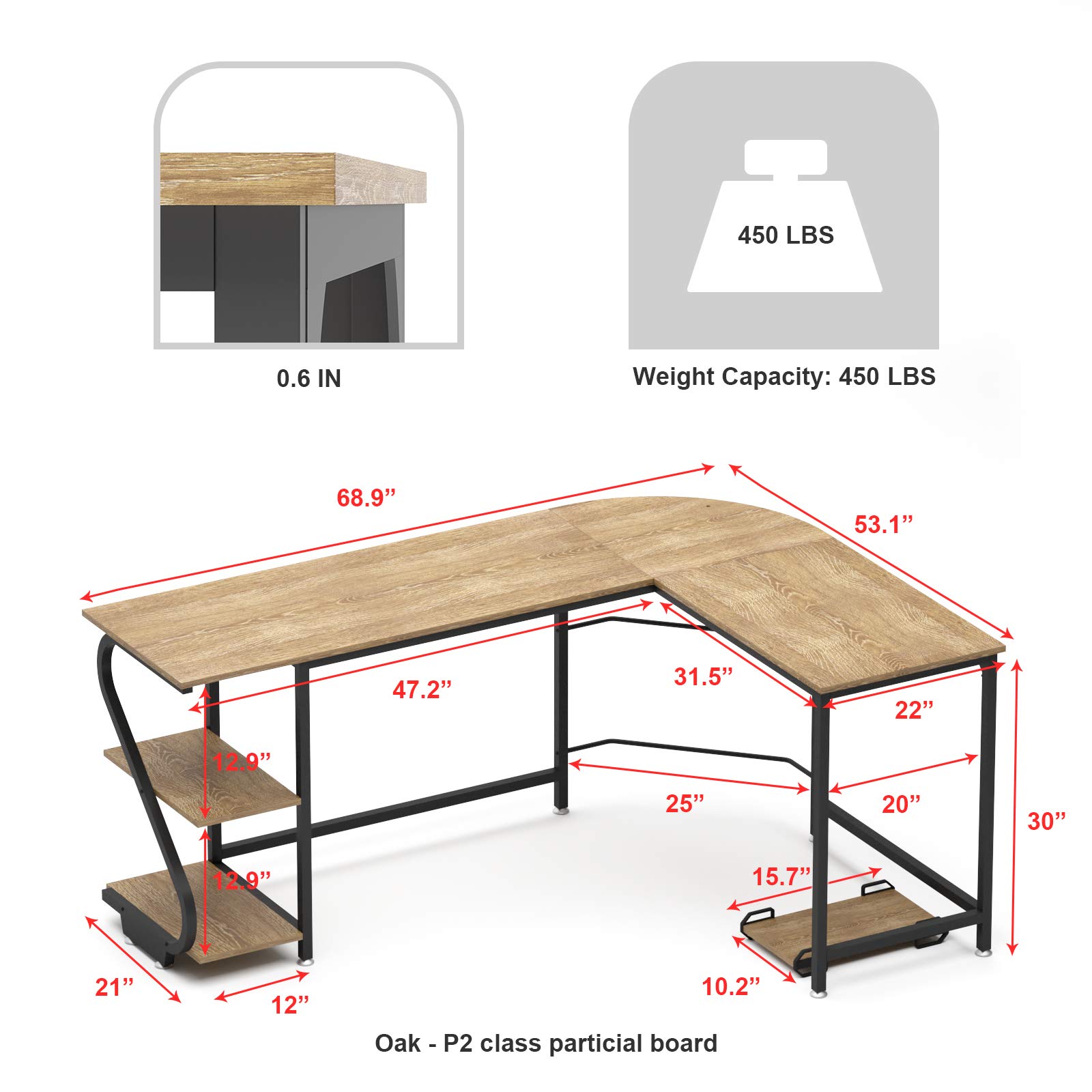 Weehom Reversible L Shaped Computer Desk with Shelves, Large Corner