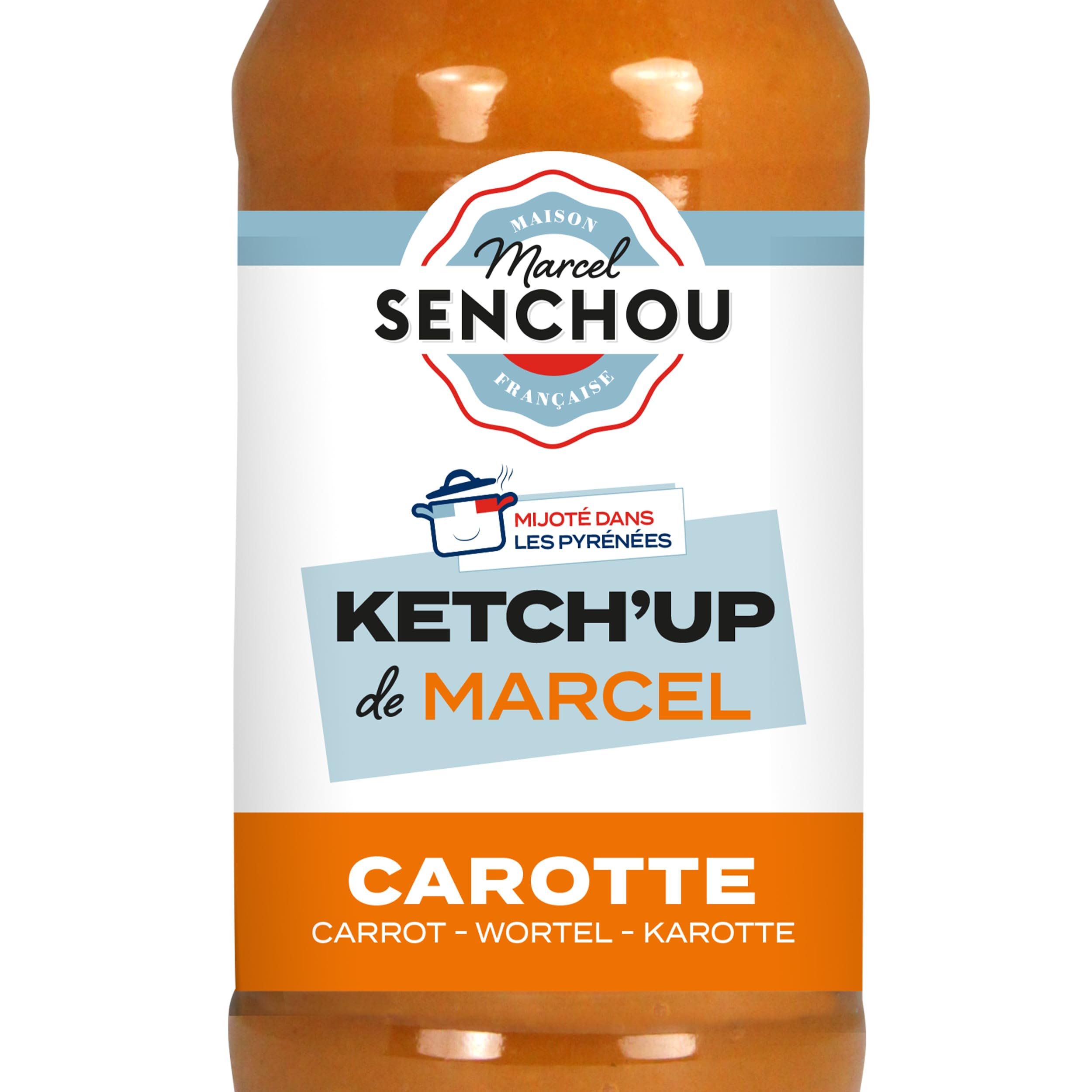 Pur Ketchup Carotte - Accompagnement de Poissons, Fruits de Mer, Tapas - Sans Colorant et Additif - Vegan Friendly & Gluten Free - 360g, Bouteille en Verre 82% Recyclé - SENCHOU