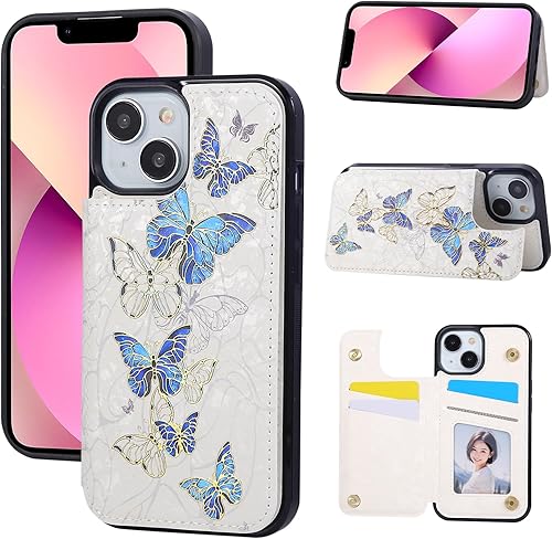 Miniatura 185 de UEEBAI Funda tipo cartera para iPhone 15 Pro Max con tarjetero, cubierta de cuero PU con soporte, bloqueo RFID, doble cierre magnético, relieve de