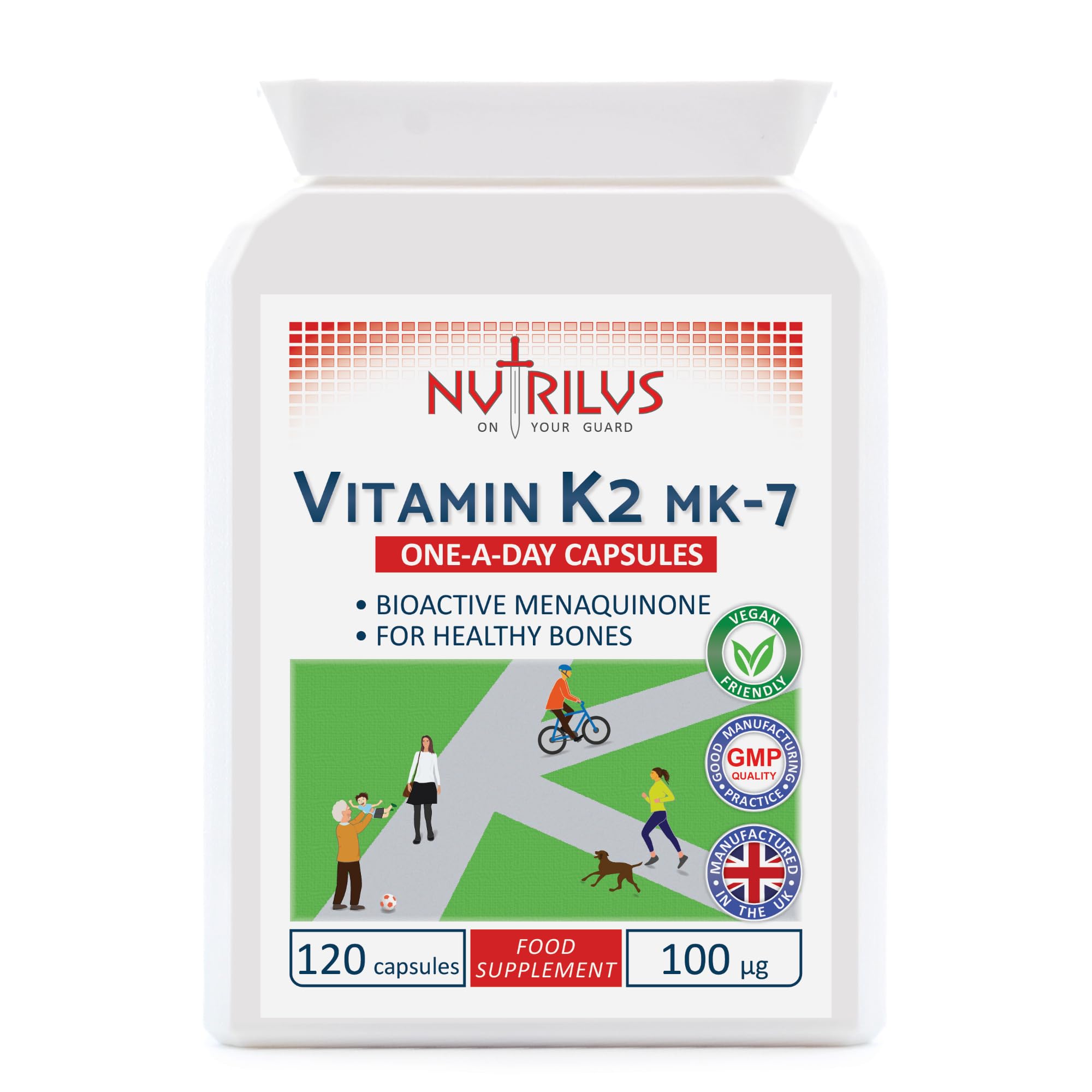 Nutrilus Vitamin K2 MK-7 120 Daily Capsules 100mcg - Highly Bioavailable - Vegan Supplement - Bone Health - Calcium Distribution