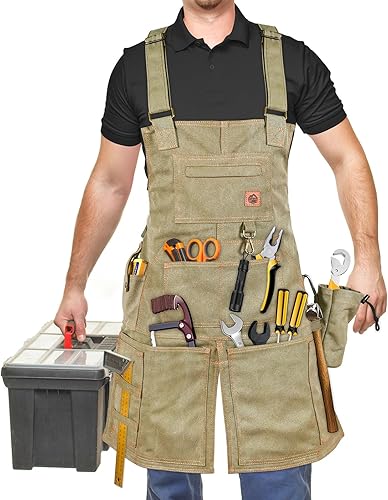 Delantal de carpintería Delantal de camping Delantal de herramienta con correas de hombro Delantal de lona
