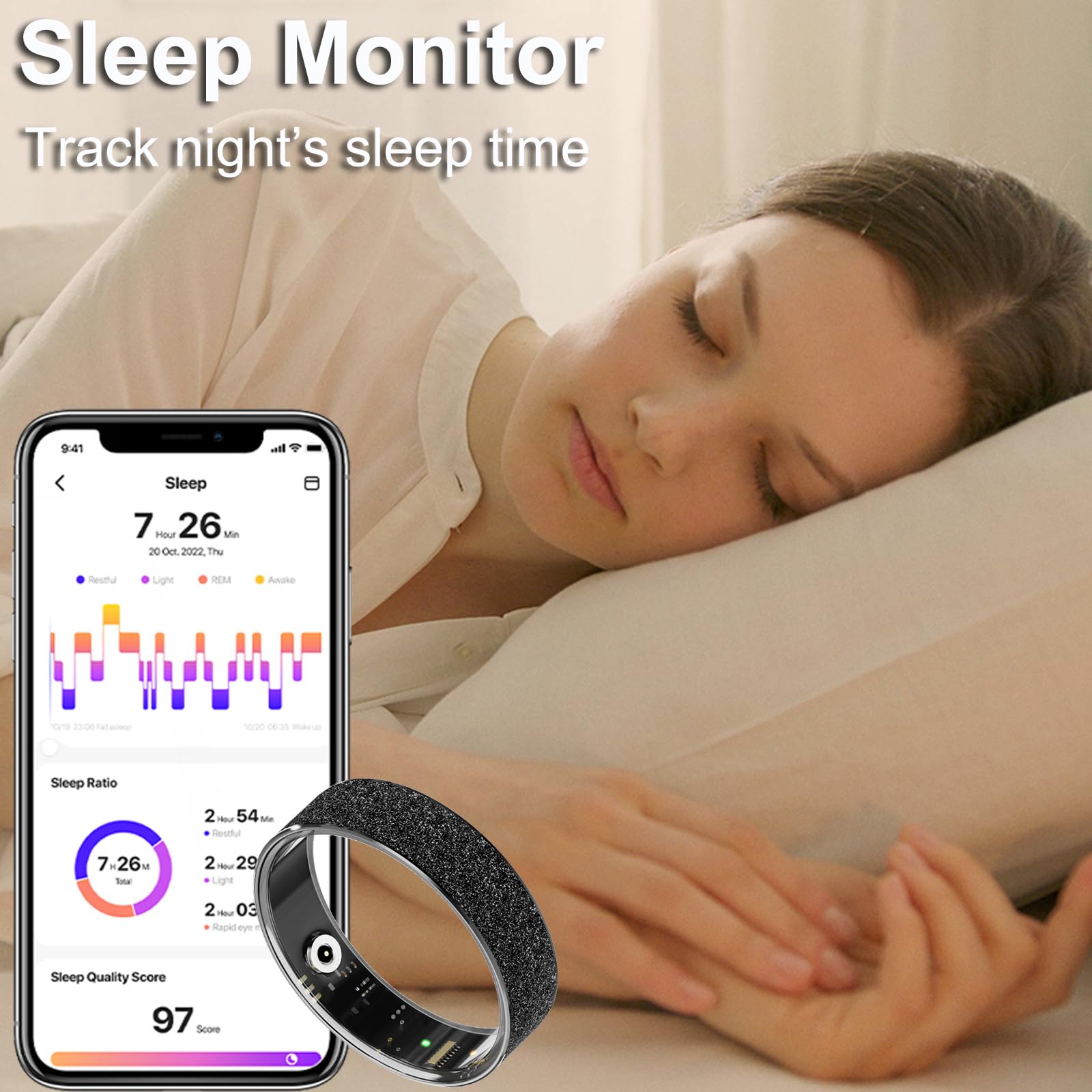 Bague intelligente pour femme - Moniteur de fréquence cardiaque - Moniteur de sommeil - Compteur de pas de calories - Étanche - Tendance - Pour téléphones Android et iOS